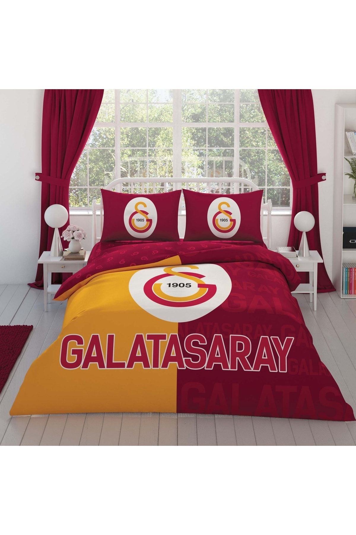 Taç Lisanslı Galatasaray Parçali Logo Çift Kişilik Pamuk Nevresim Takımı