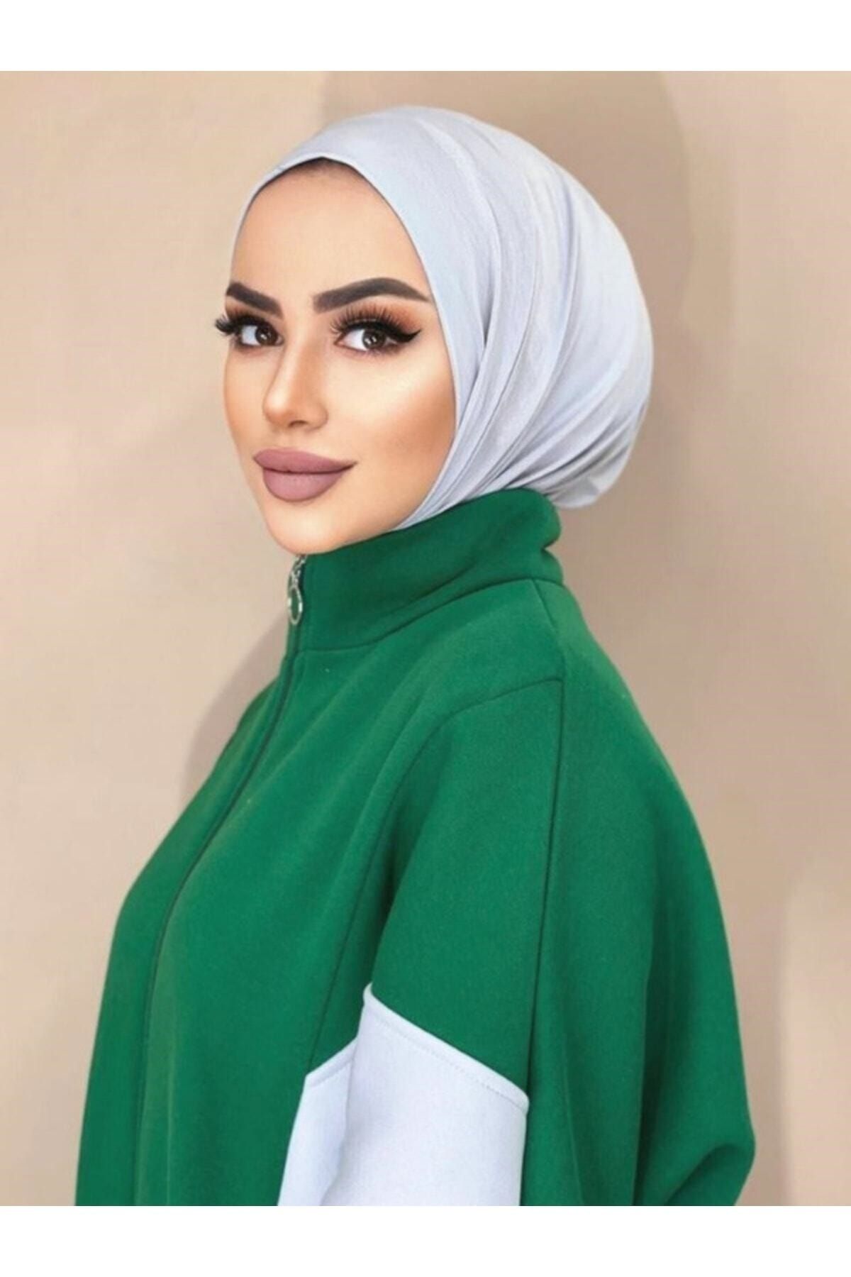 Kardelen Hijabchi Kadın Tesettür Çıtçıtlı Boyunluk Hijap Bone Model Eşarp Şal Gri