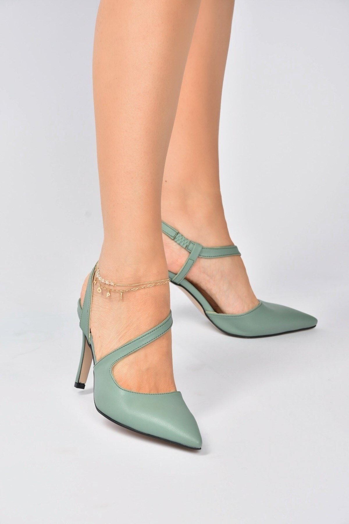 Fox Shoes Kadın   Yeşil Sivri Burun Topuklu Ayakkabı K404910809
