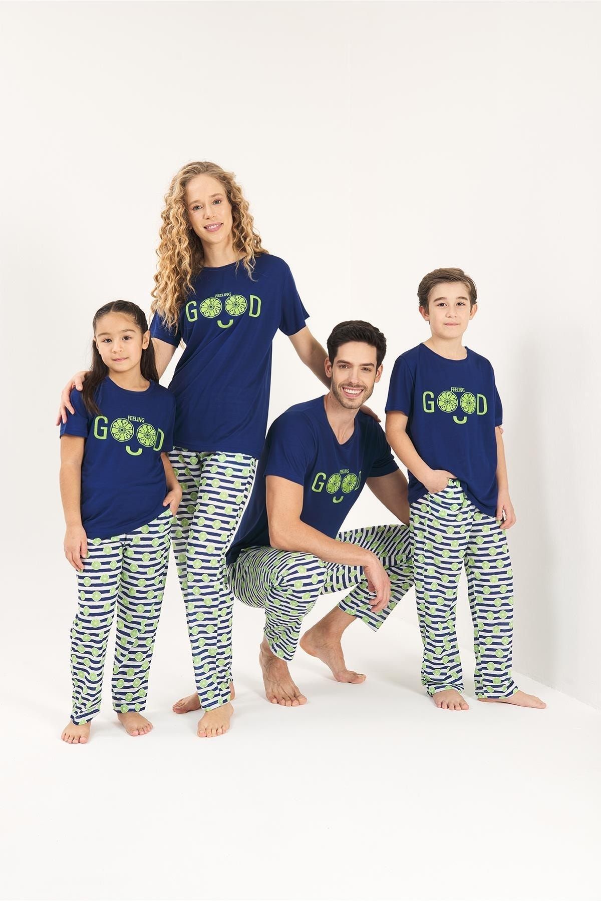 Yeni İnci 4 Çift Anne Kız Çocuk Baba Oğul Aile Pijama Takım