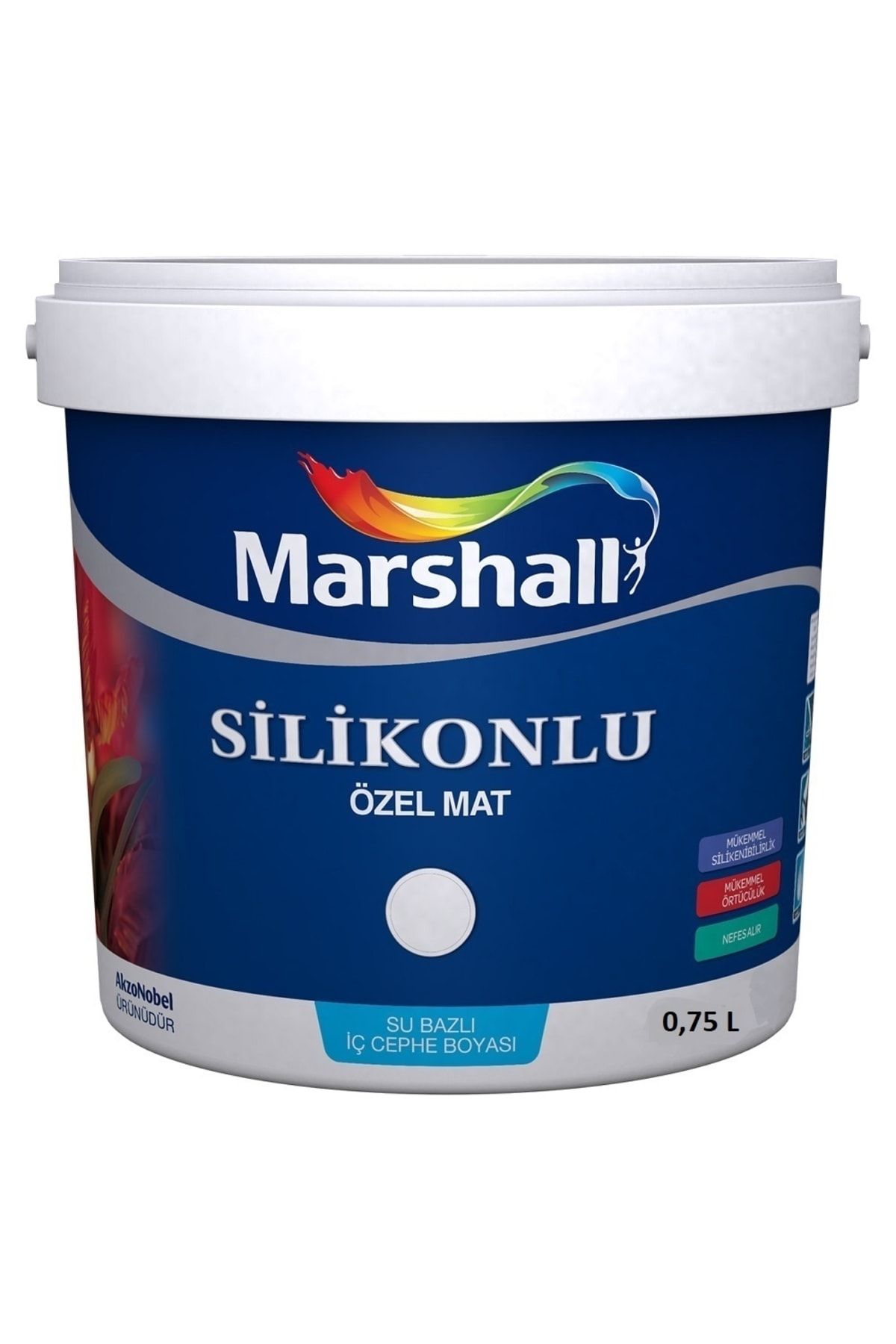 Marshall Silikonlu Özel Mat Silinebilir Iç Cephe Duvar Boyası 0.75 L Beyaz
