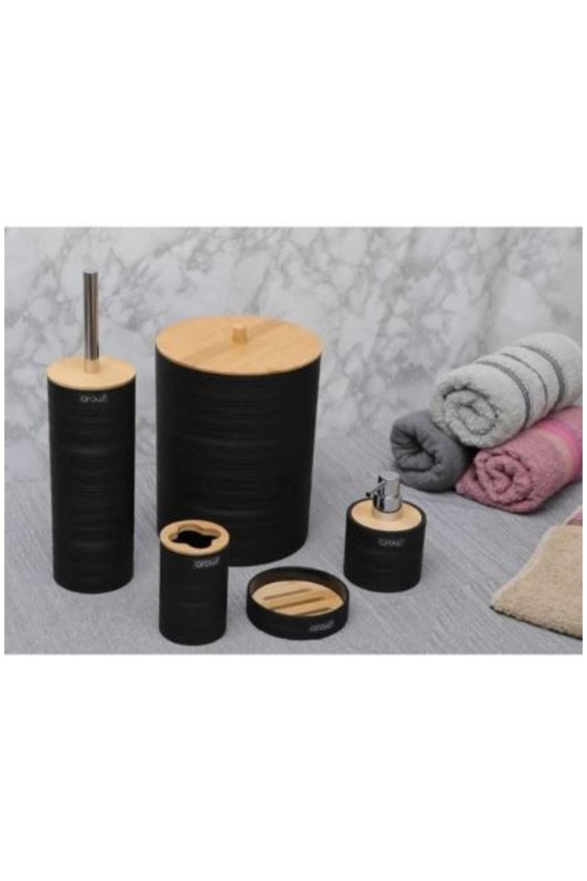 Rossel Premium Bambu Kapaklı Akrilik 6 Parça Banyo Seti Siyah Giulia Dc1.tr-3717