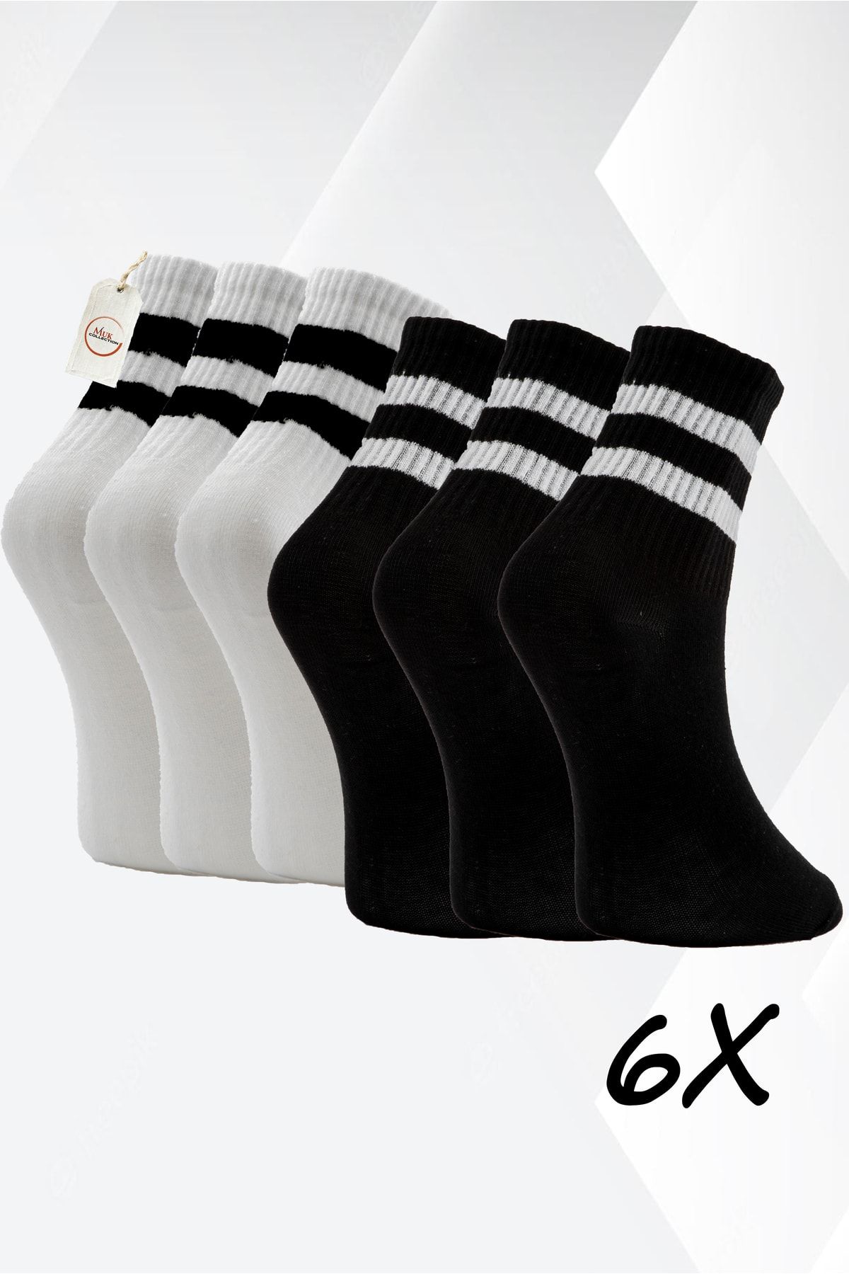 MUK COLLECTİON Konforlu Adımlar Için Siyah Ve Beyaz Renk Seçenekleriyle Premium 6'lı Tenis Çorap Seti