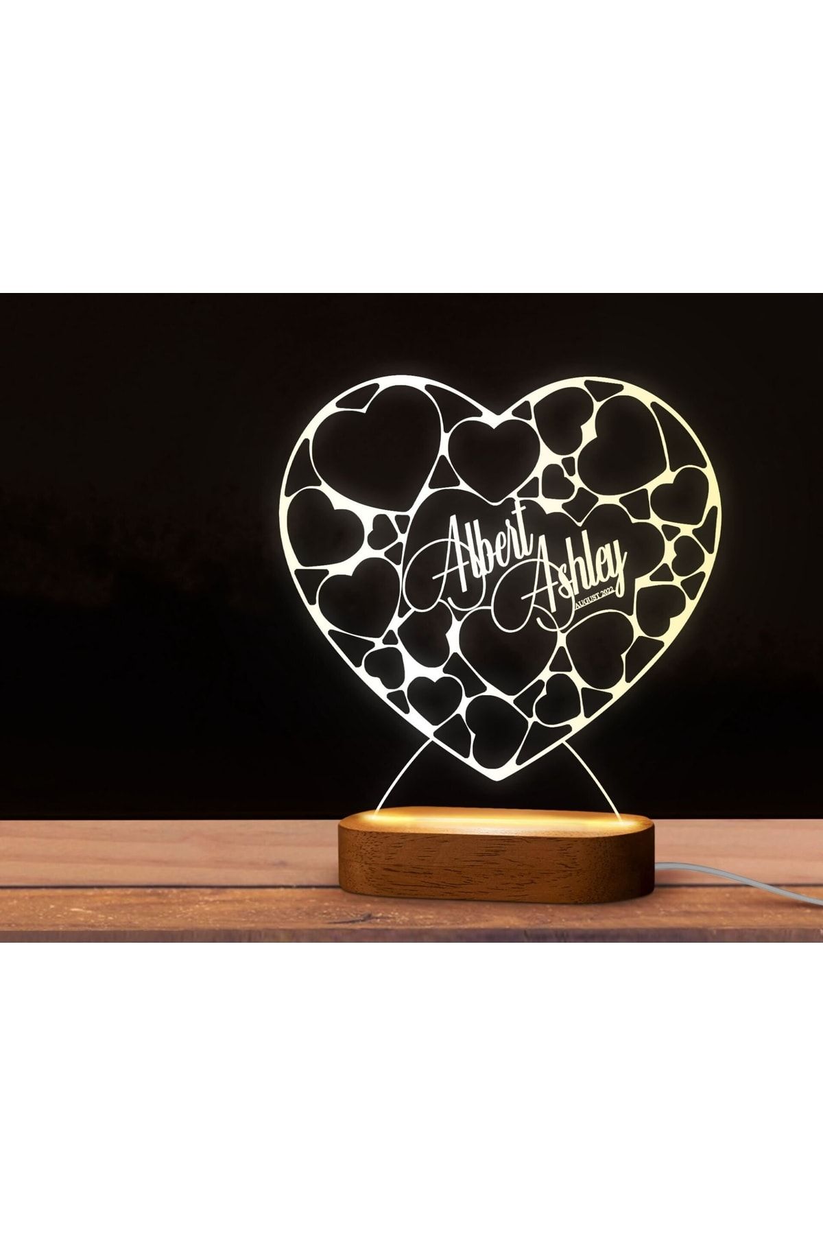 Bk Gift Kişiye Özel Isimli Tarihli Dekoratif Led Lamba, Gece Lambası, Sevgiliye Hediye, Işıklı Pleks
