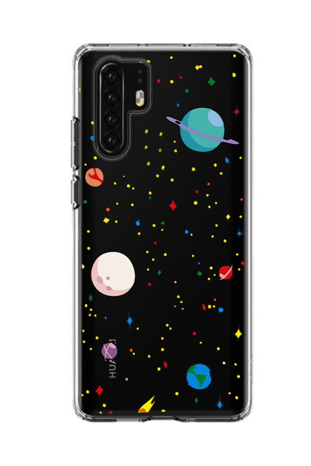 Molly Technology Huawei P30 Pro Için Şeffaf Gezegen Desenli Silikon Kılıf