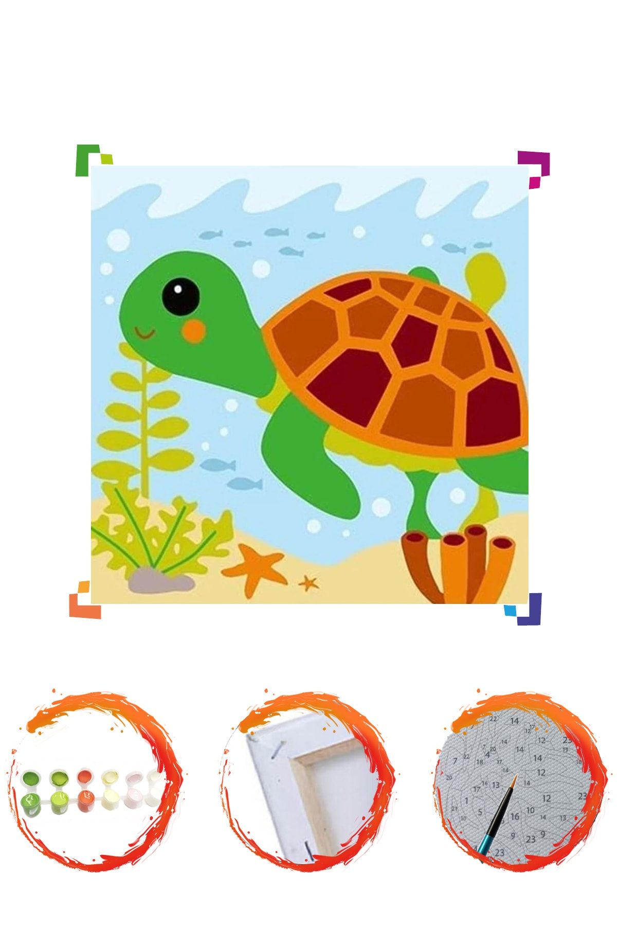 PlusHobby Plus Hobby Bb17 - Kaplumbağa Çocuklar Için Sayılarla Boyama Seti 20x20 Cm Tuval