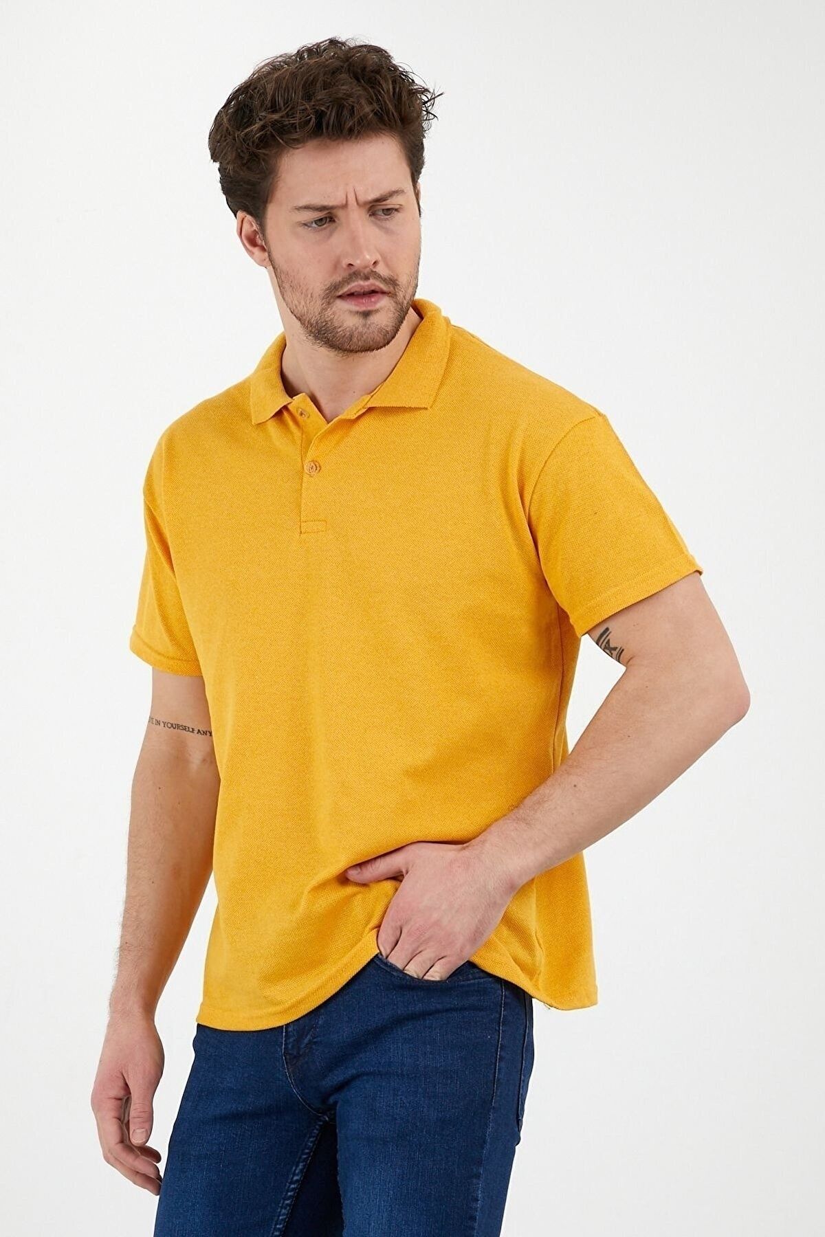 YASAR GİYİM Erkek Yasargiyim Sarı Polo Yaka T-shirt