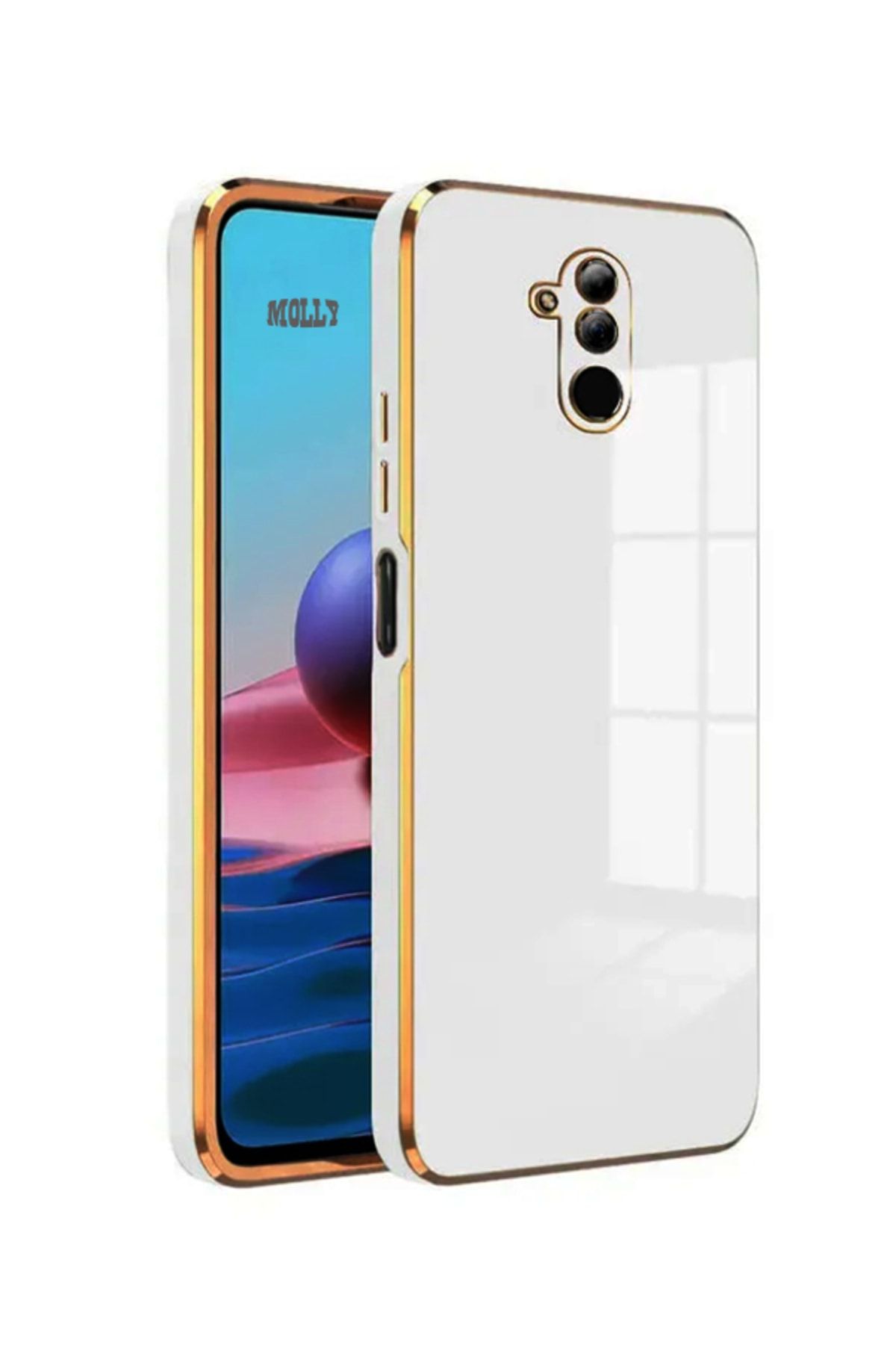 Molly Technology Huawei Mate 20 Lite Için Inci Beyazı Kenarları Gold Detaylı Lüks Silikon Kılıf