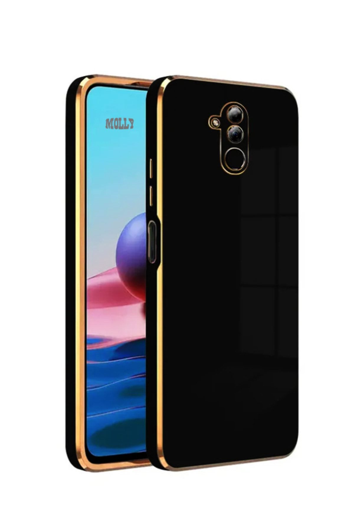 Molly Technology Huawei Mate 20 Lite Için Siyah Kenarları Gold Detaylı Lüks Silikon Kılıf