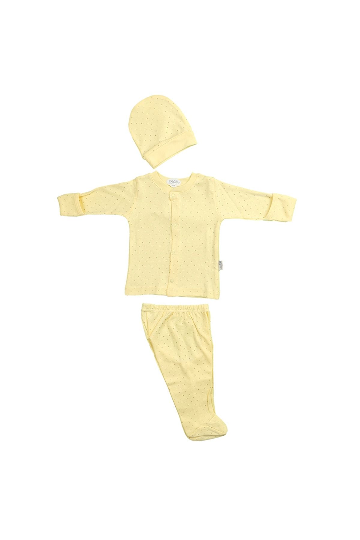 Sebi Bebe Bebe Bebek Pijama Takımı Nokta Puantiyeli 3'lü Kendinden Eldivenli Pamuklu