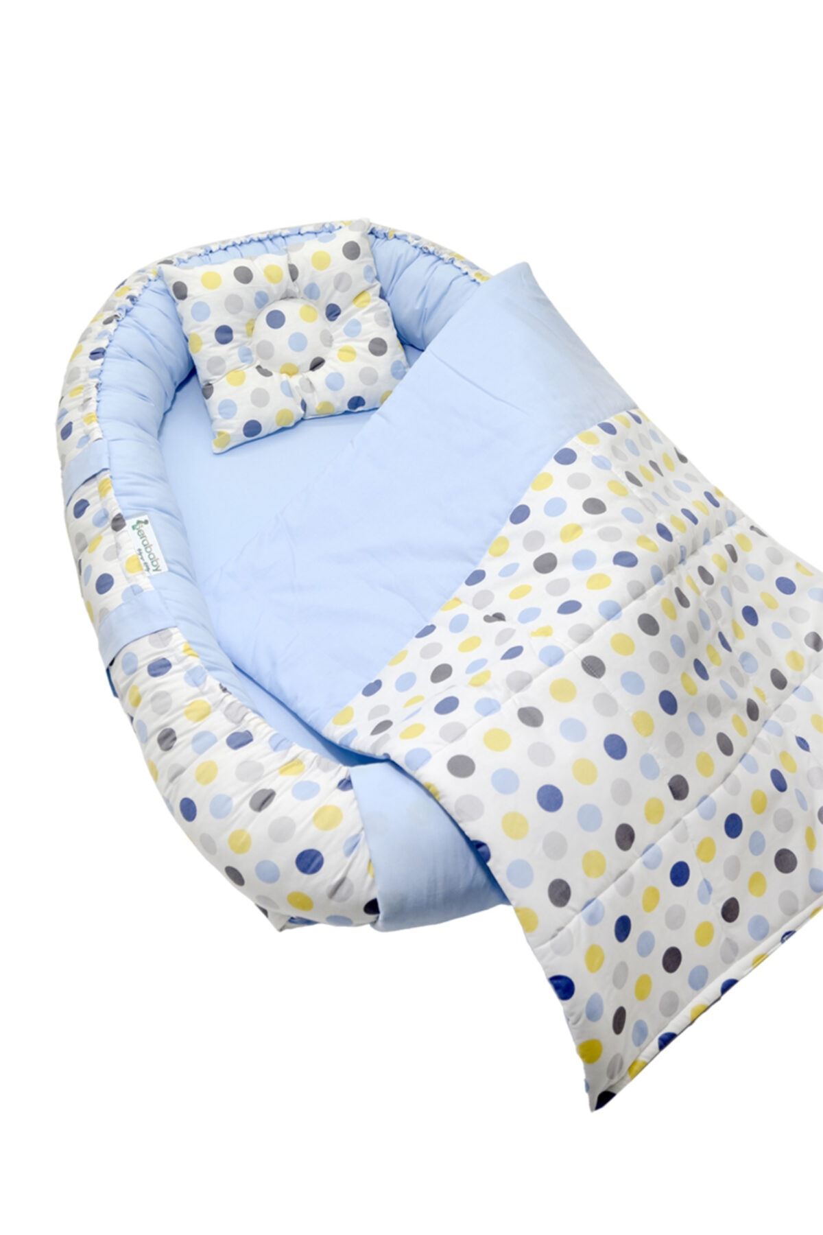berababy Erkek Bebek Mavi Renkli Puantiye Model Yuvası Pikeli 3 Parça Set