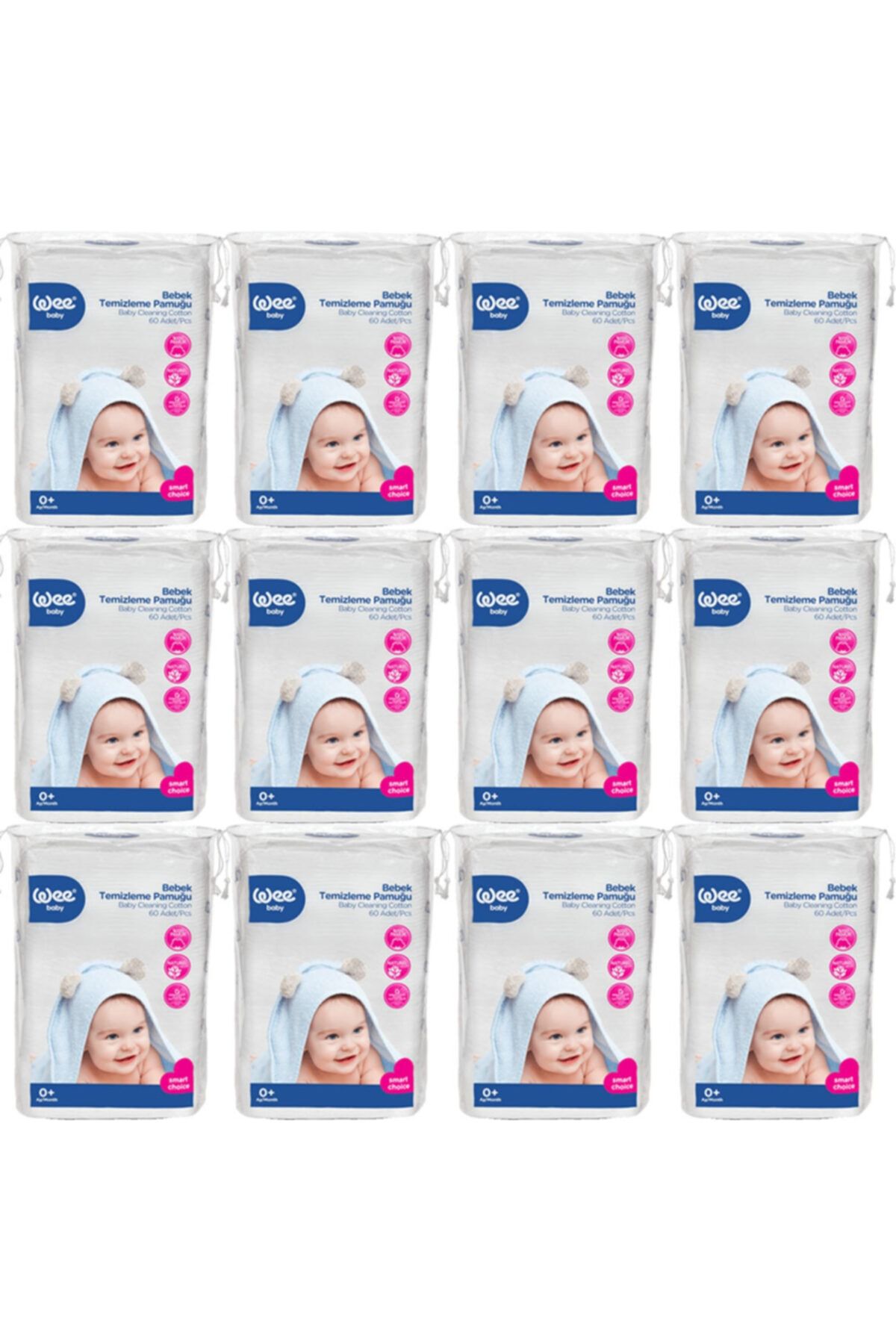 Wee Bebek Temizleme Pamuğu 60 Lı 12 Paket 720 Kullanım