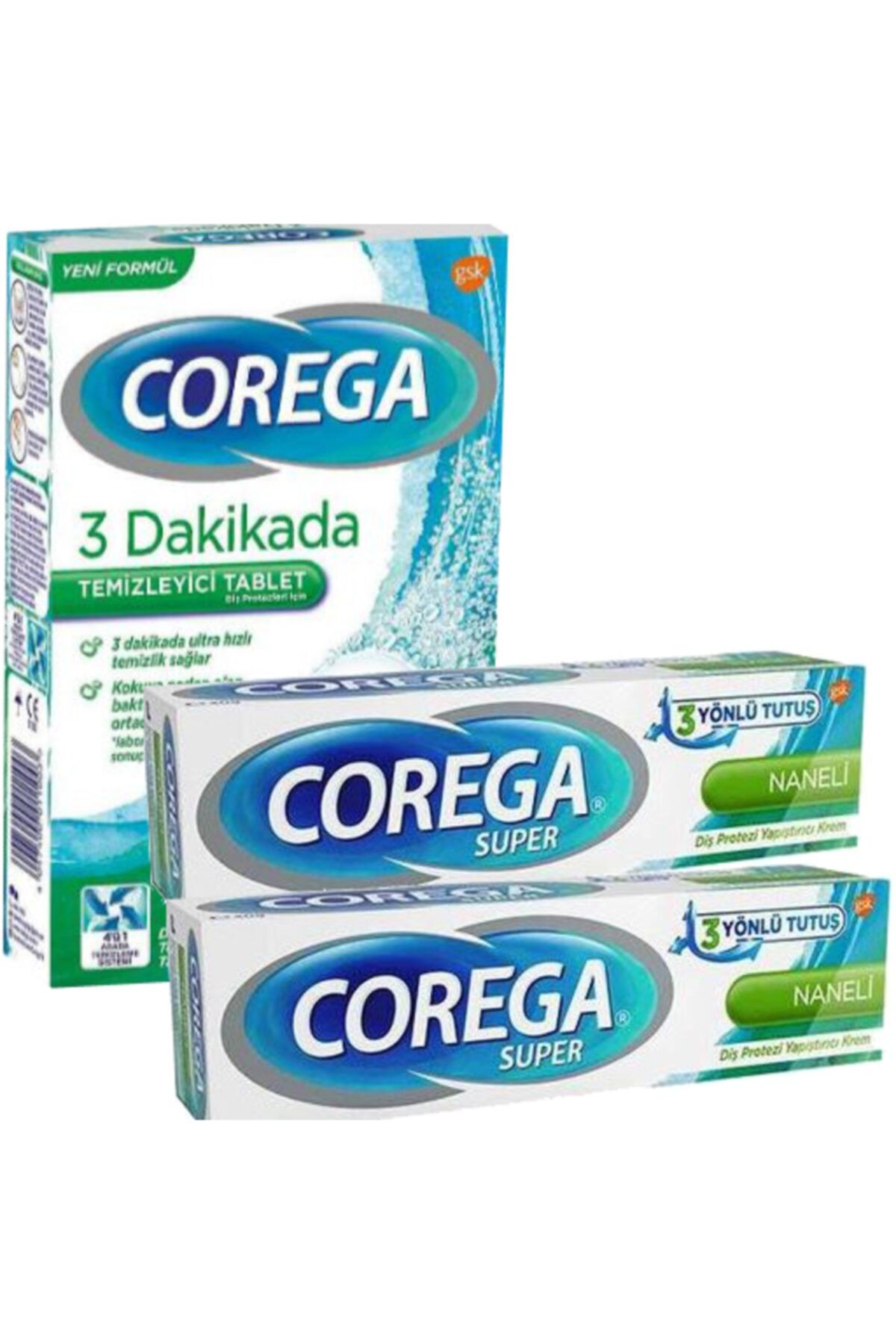 Corega Diş Protezi Temizleyici Tablet 30 Adet + Krem Naneli 40 Gr X 2 Adet