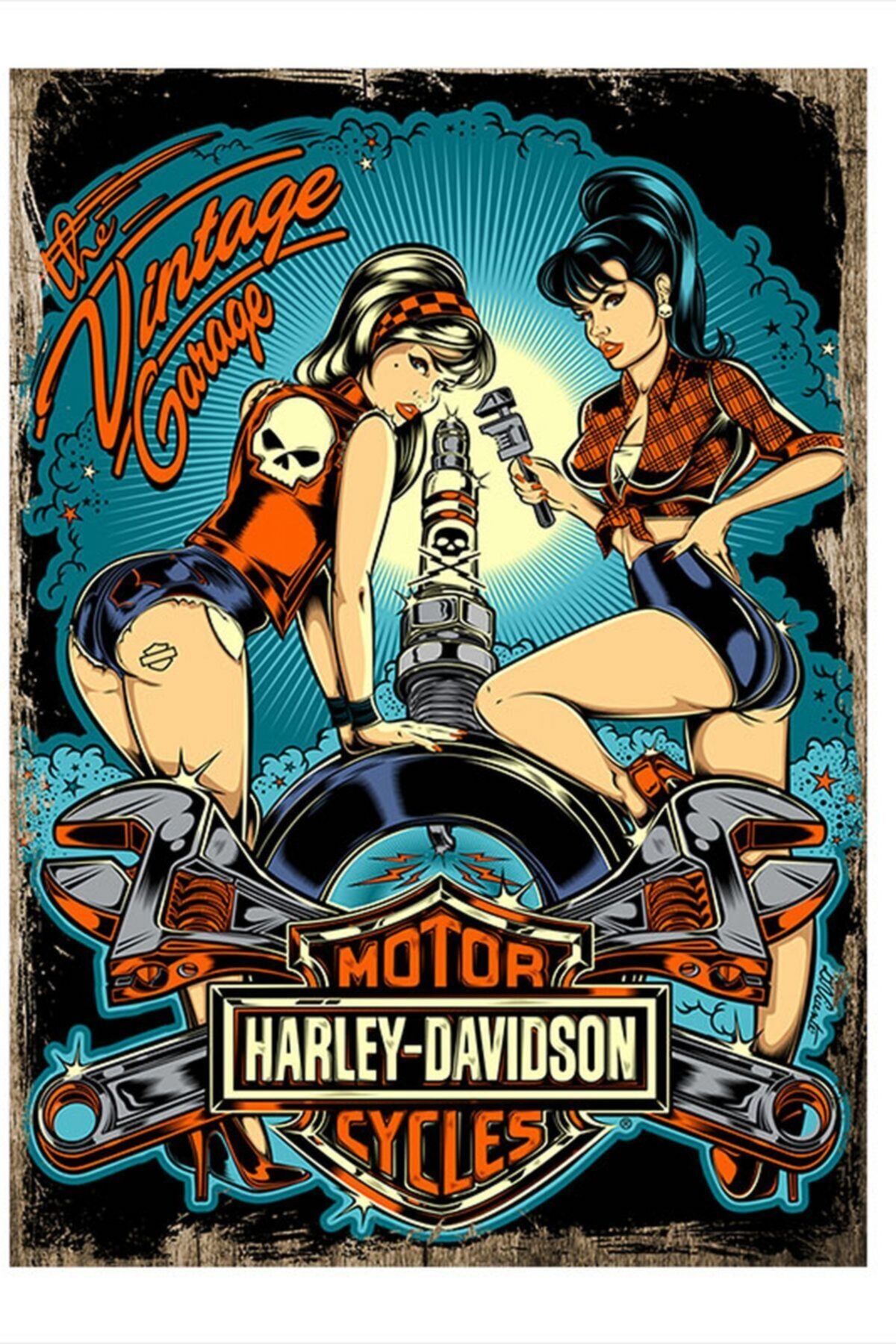 Tablomega Harley Davidson Vintage Tasarım Ahşap Tablo 25cm X 35cm