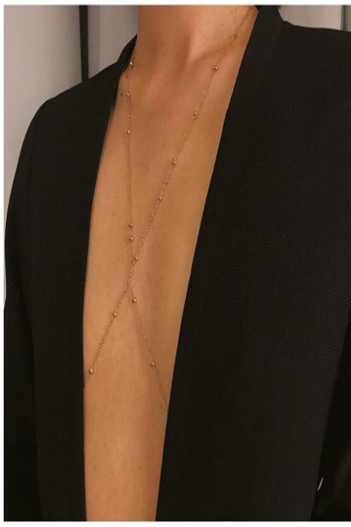 X-Lady Accessories Kadın Mini Top Boncuklu Stylish Vücut Zinciri, Bel Zinciri, Vücut Aksesuarı - Gold