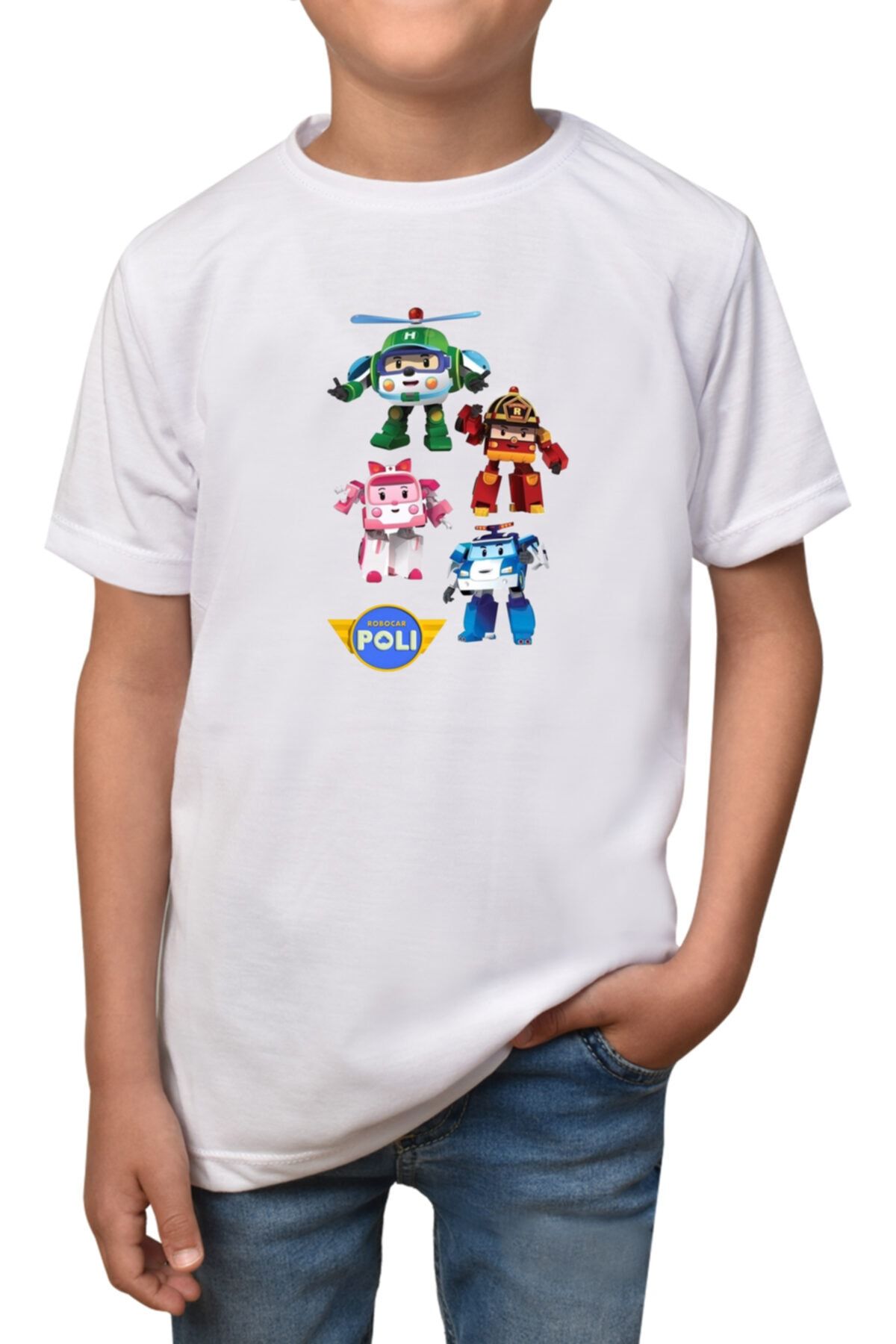 GiftStore Robocar Poli- Beyaz Çocuk - Yetişkin Unisex T-shirt T-8