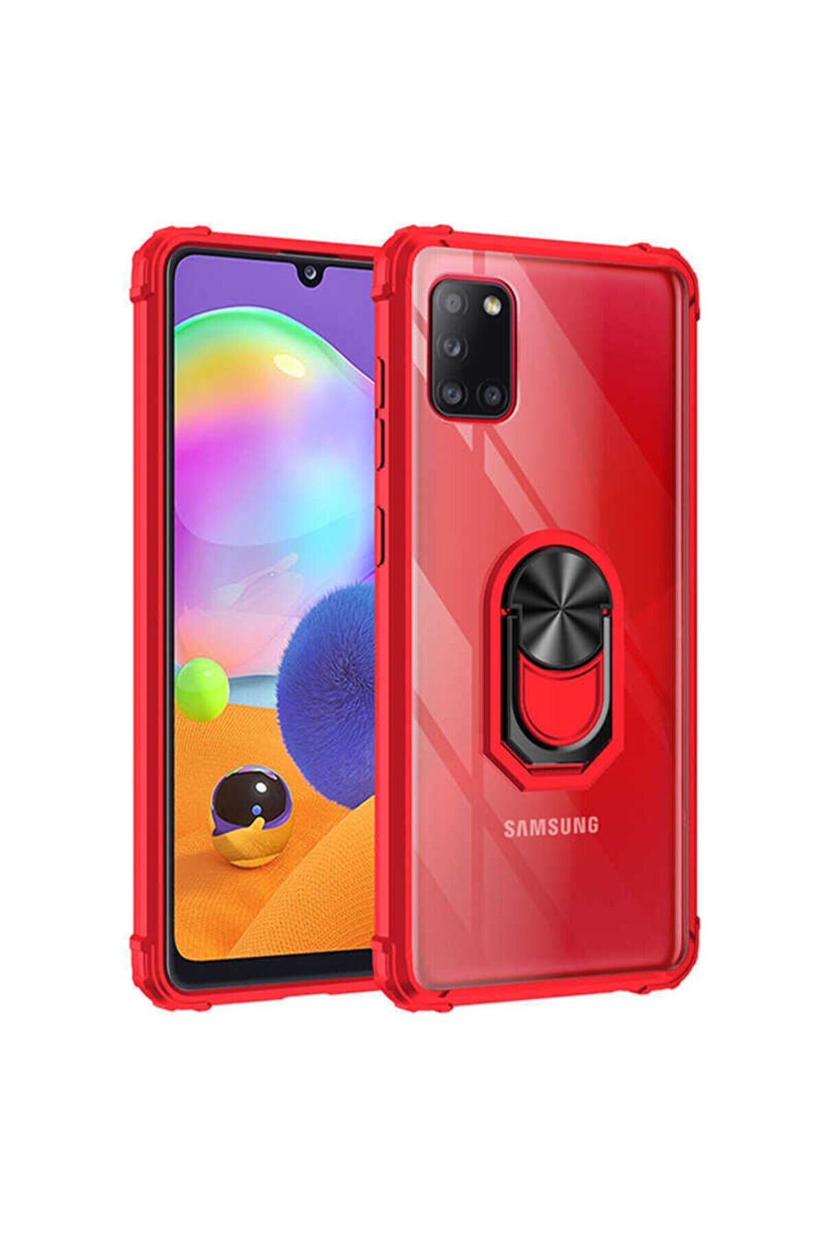 Nezih Case Samsung A31 Yüzüklü Standlı Kılıf Kırmızı
