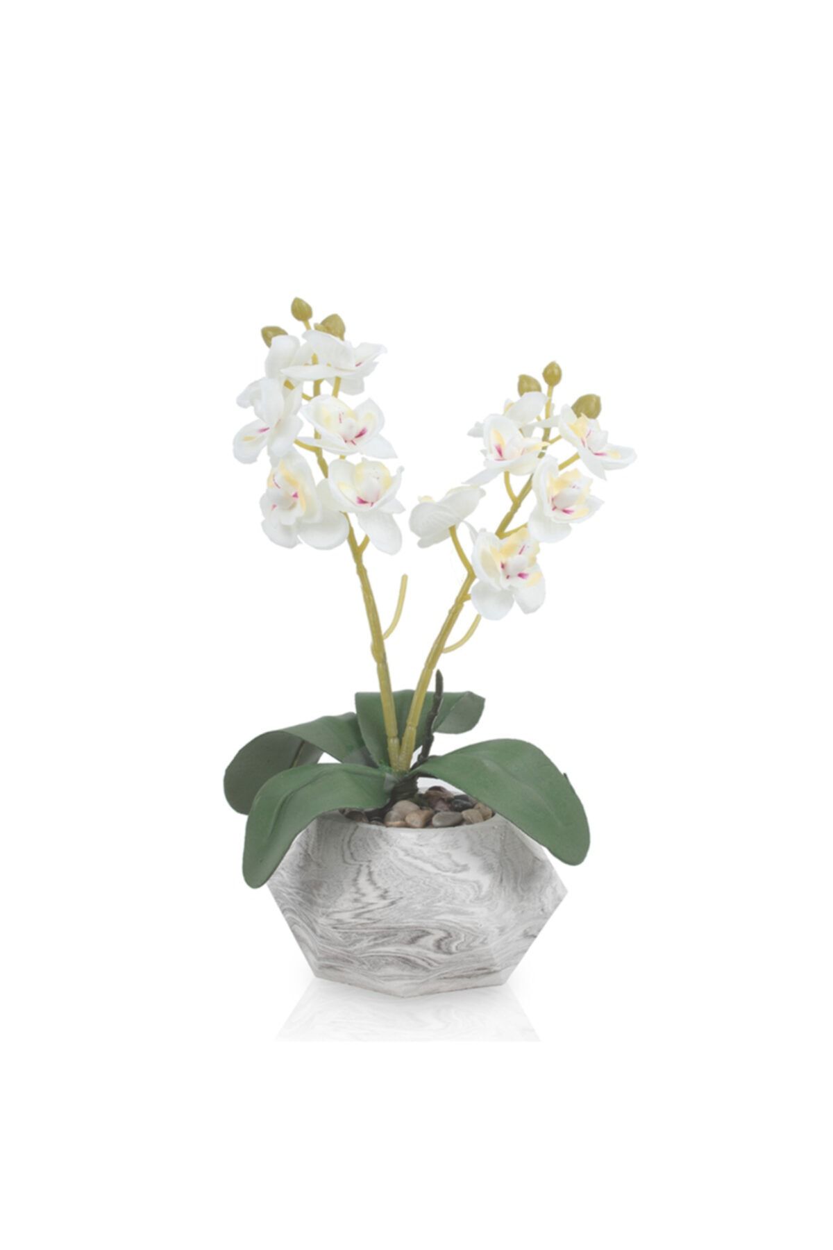 Çiçekmisin Mermer Saksıda Dekoratif Orkide Yapay Çiçek