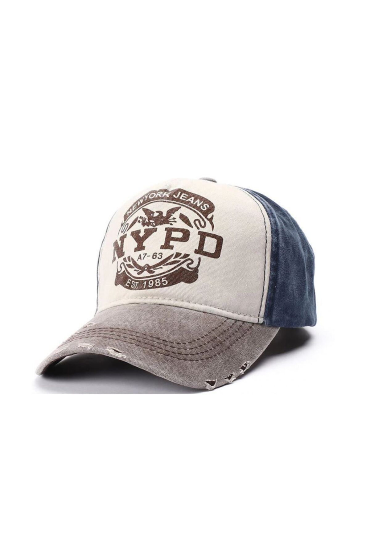 SİYASA Nypd Şapka Cap Şapka Eskitme Tasarım 2020 Model Gri Mavi