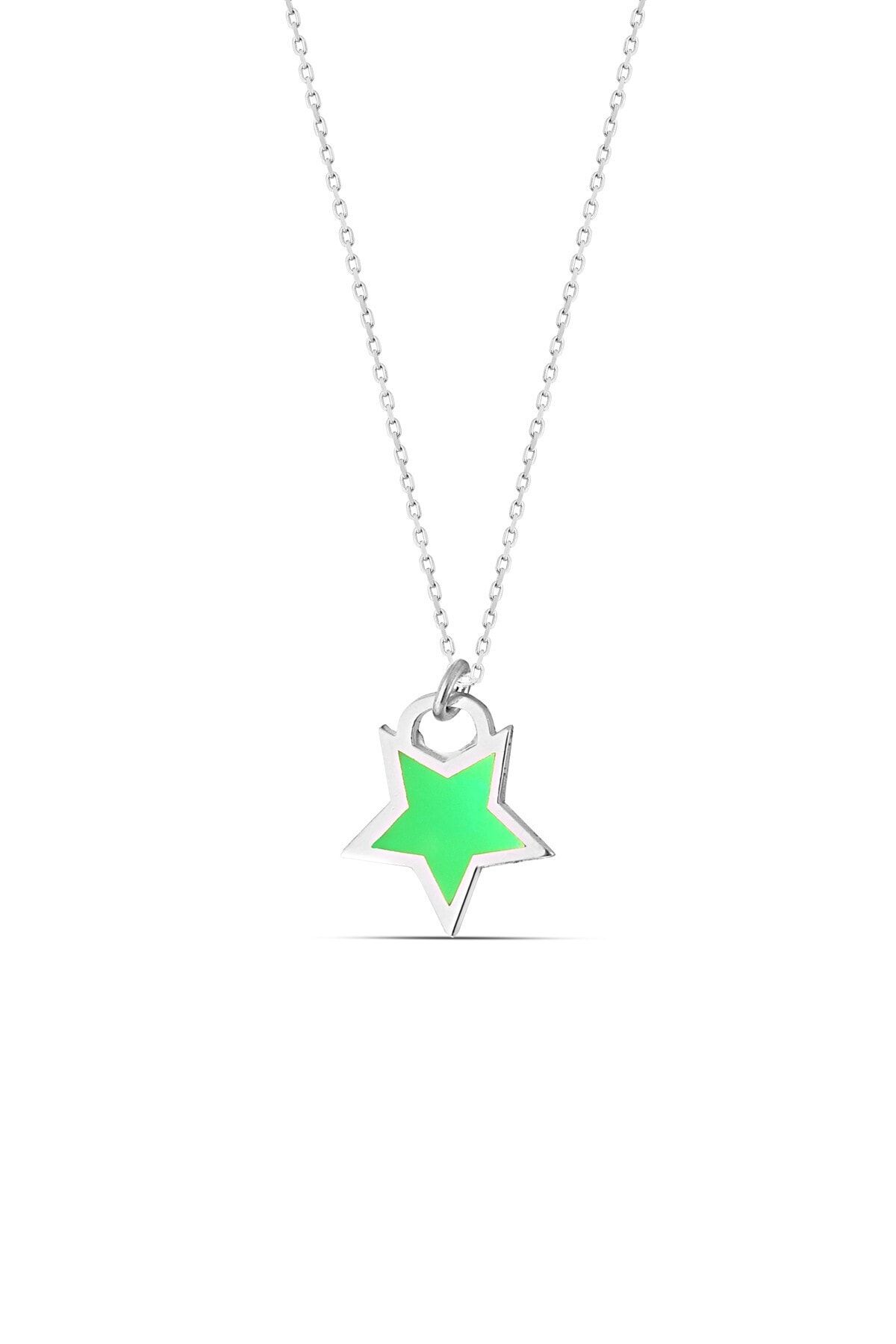 MySilvers Yeşil Neon Gümüş Yıldız Kolye