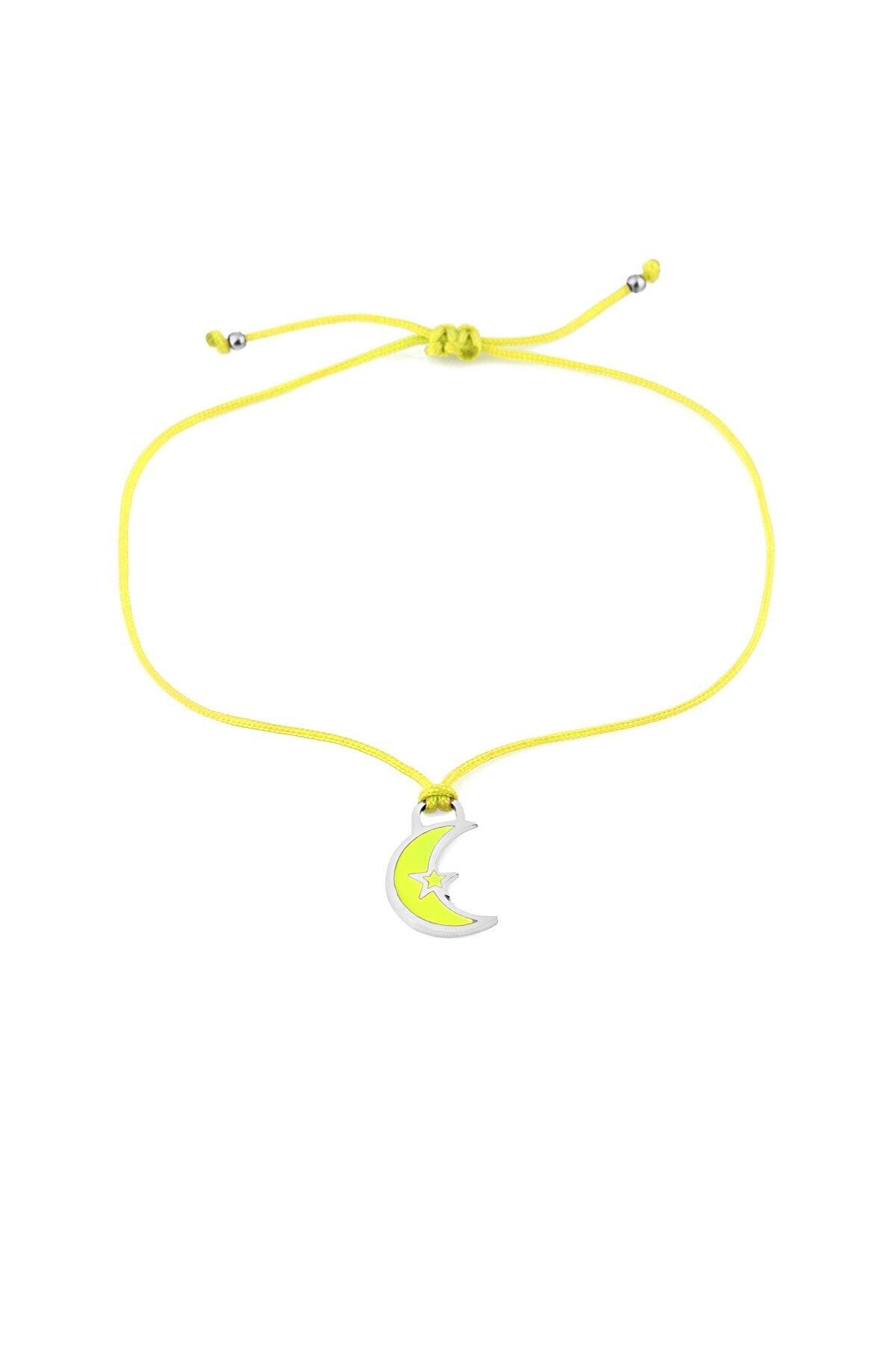 MySilvers Sarı Neon Hilal Ipli Gümüş Halhal