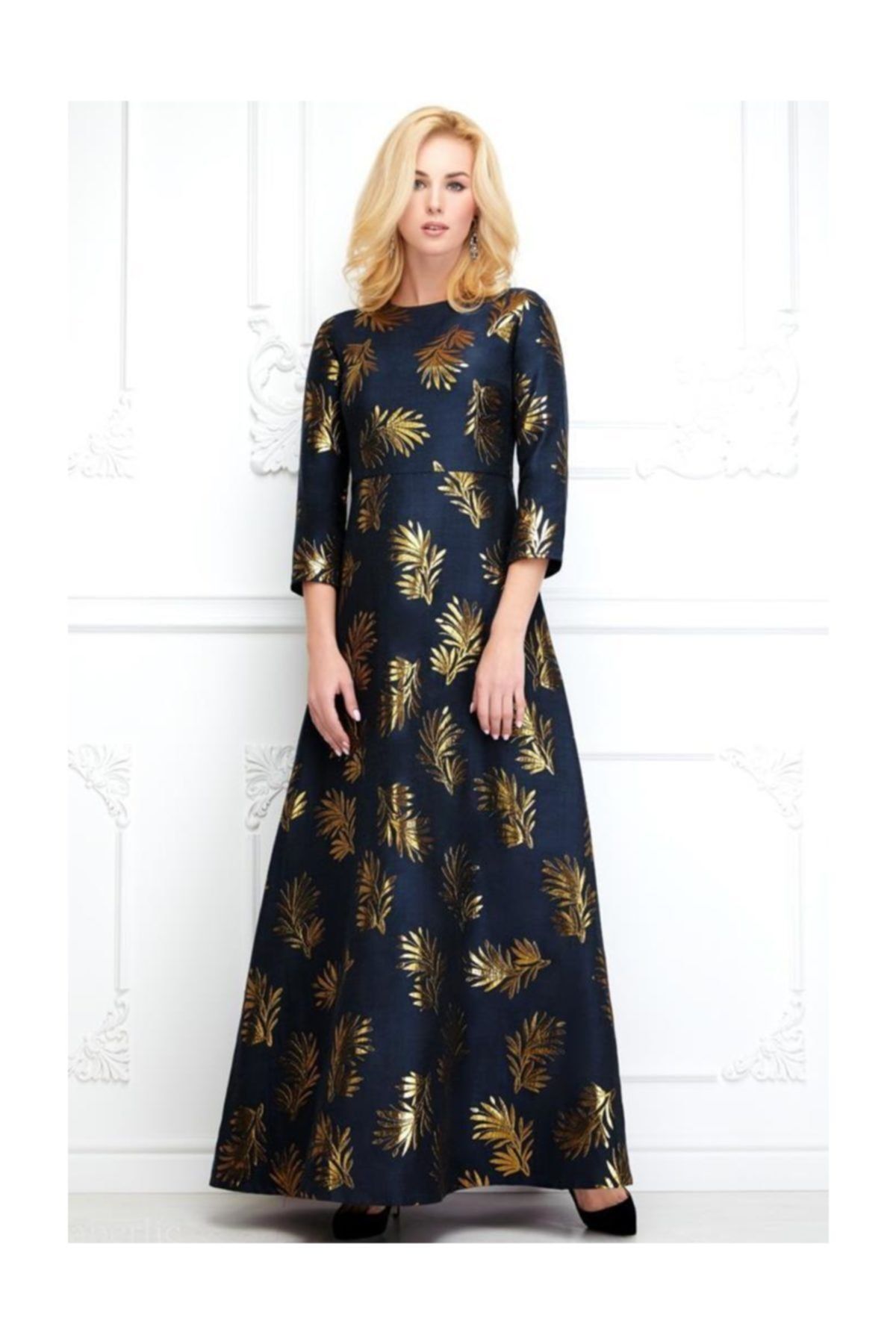 Faberlic Kadın Lacivert Uzun Kollu Desenli Elbise 46 Beden