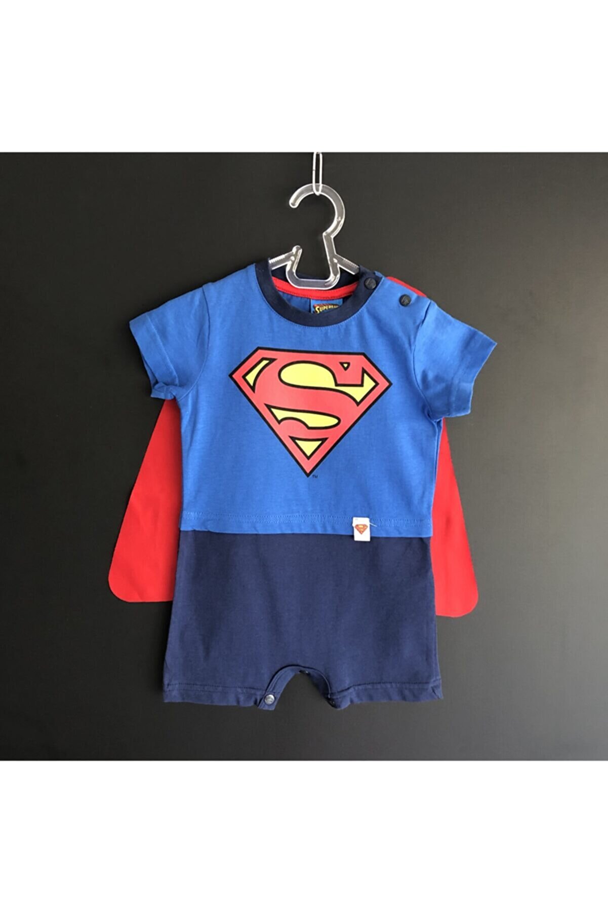 Superman Erkek Bebek Mavi Süpermen Pelerinli Tulum