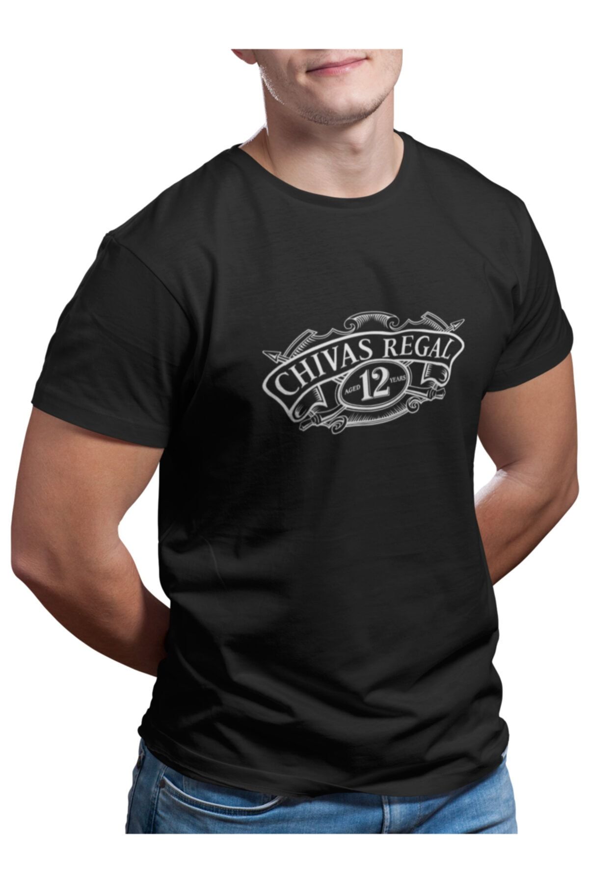 Kişisel Tasarımlar Unisex Siyah Chivas Regal Baskılı Oversize T-shirt