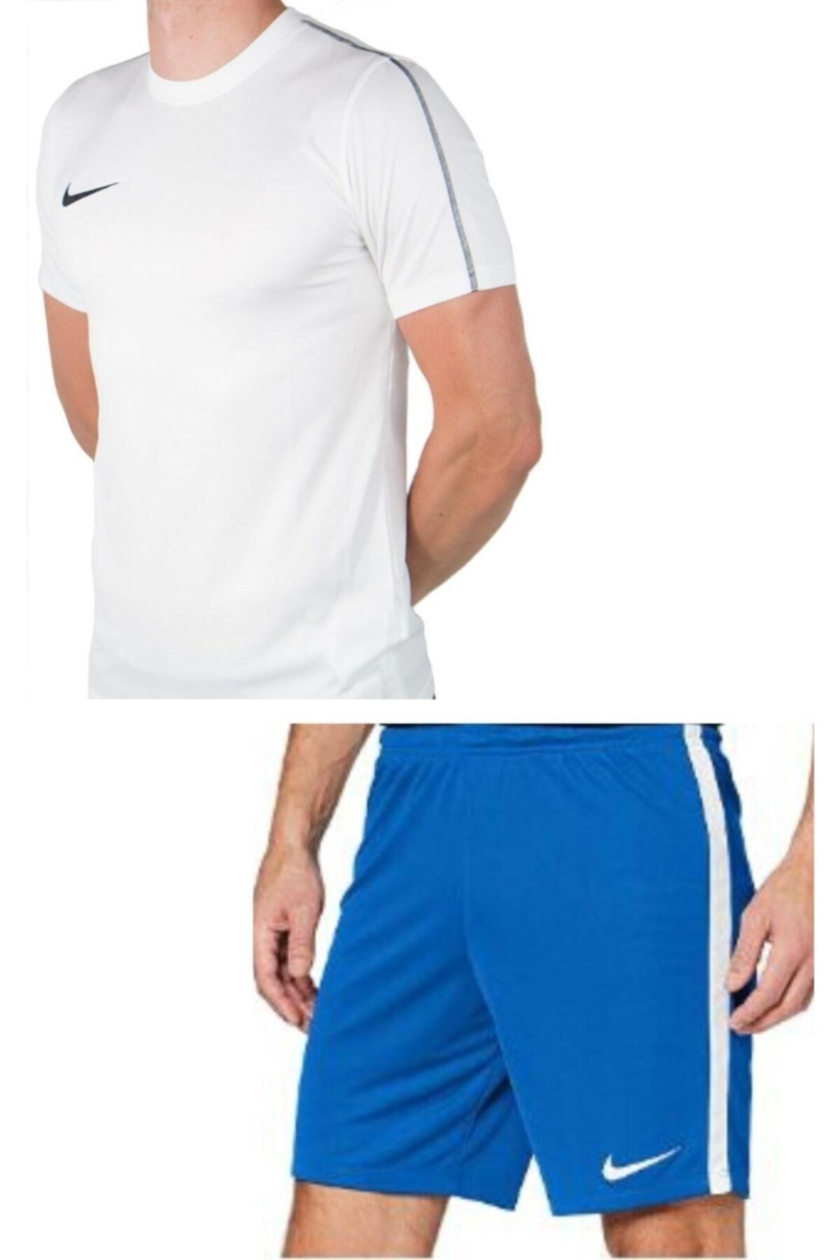 Nike Erkek  Beyaz Tişört   Mavi Cepsiz Şort