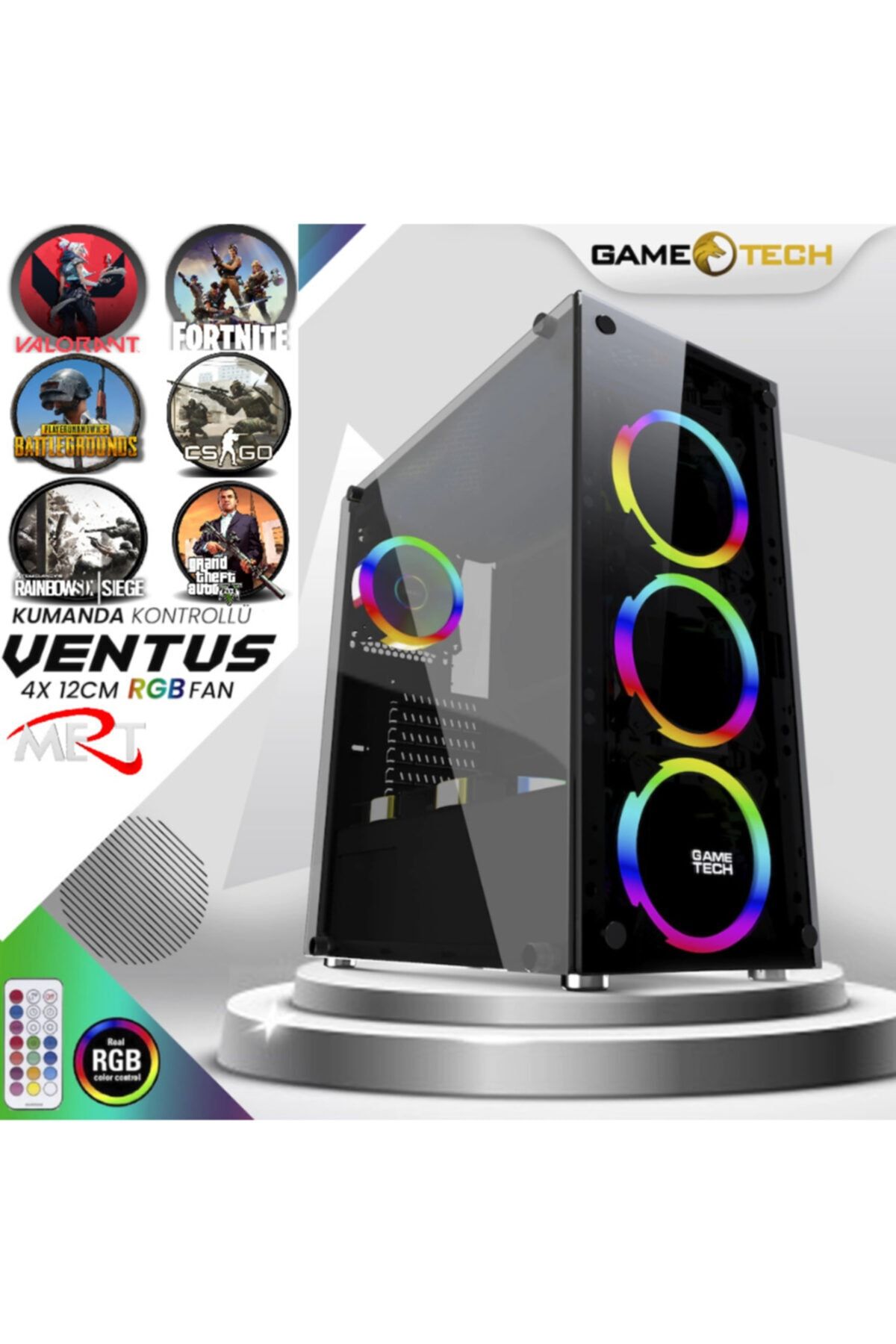 GAMETECH Ventus 4x120mm Rgb Gaming Oyuncu Bilgisayar Kasası