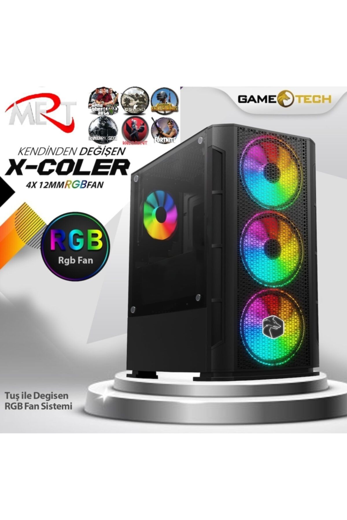 GAMETECH Xcoler Mesh Pro Micro Atx 4x120mm Rainbow Fanlı Gaming Oyuncu Bilgisayar Kasası