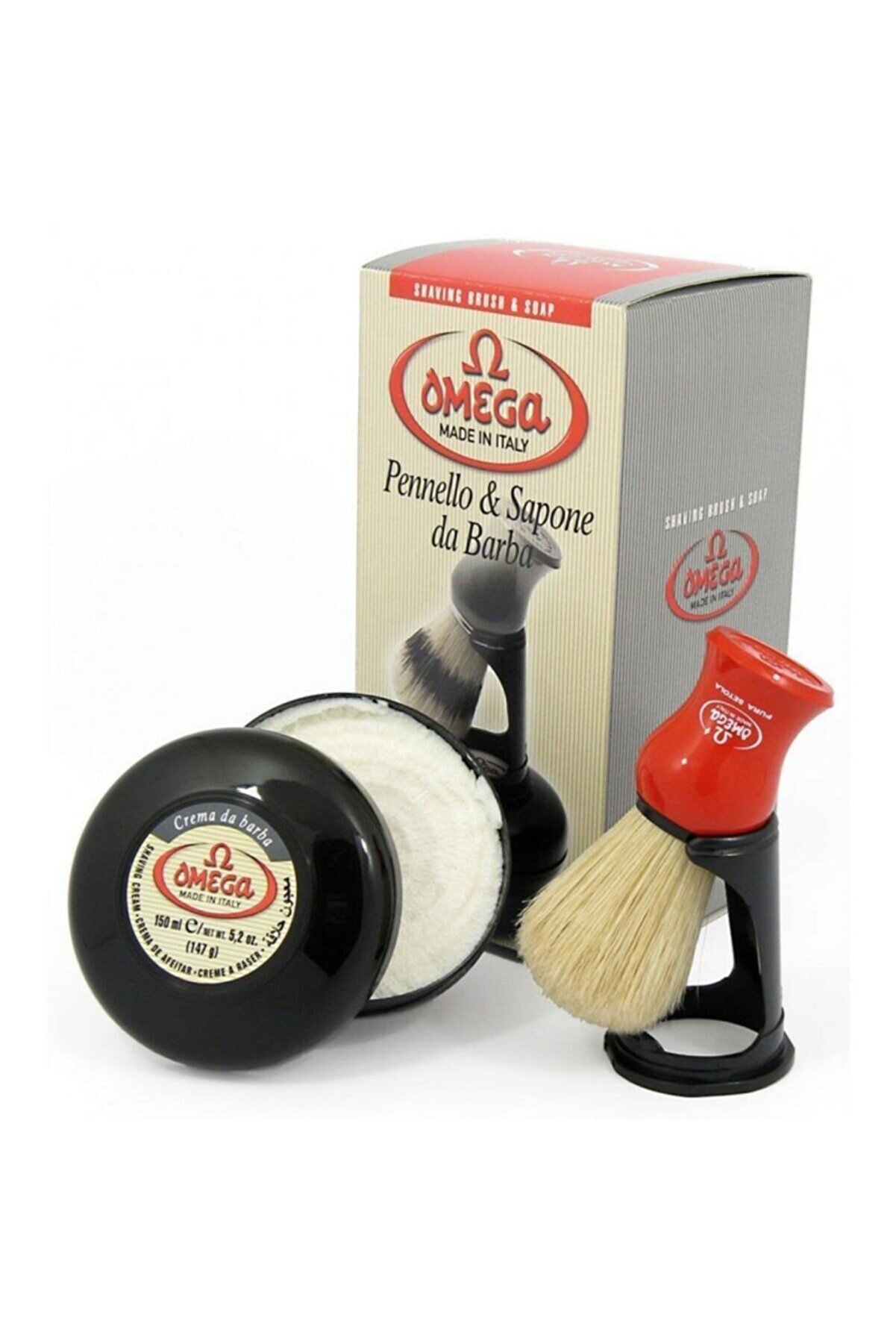 Omega Sakal Tıraş Fırçası Ve Kase Tıraş Sabunu Set - 150 Gr -italyan