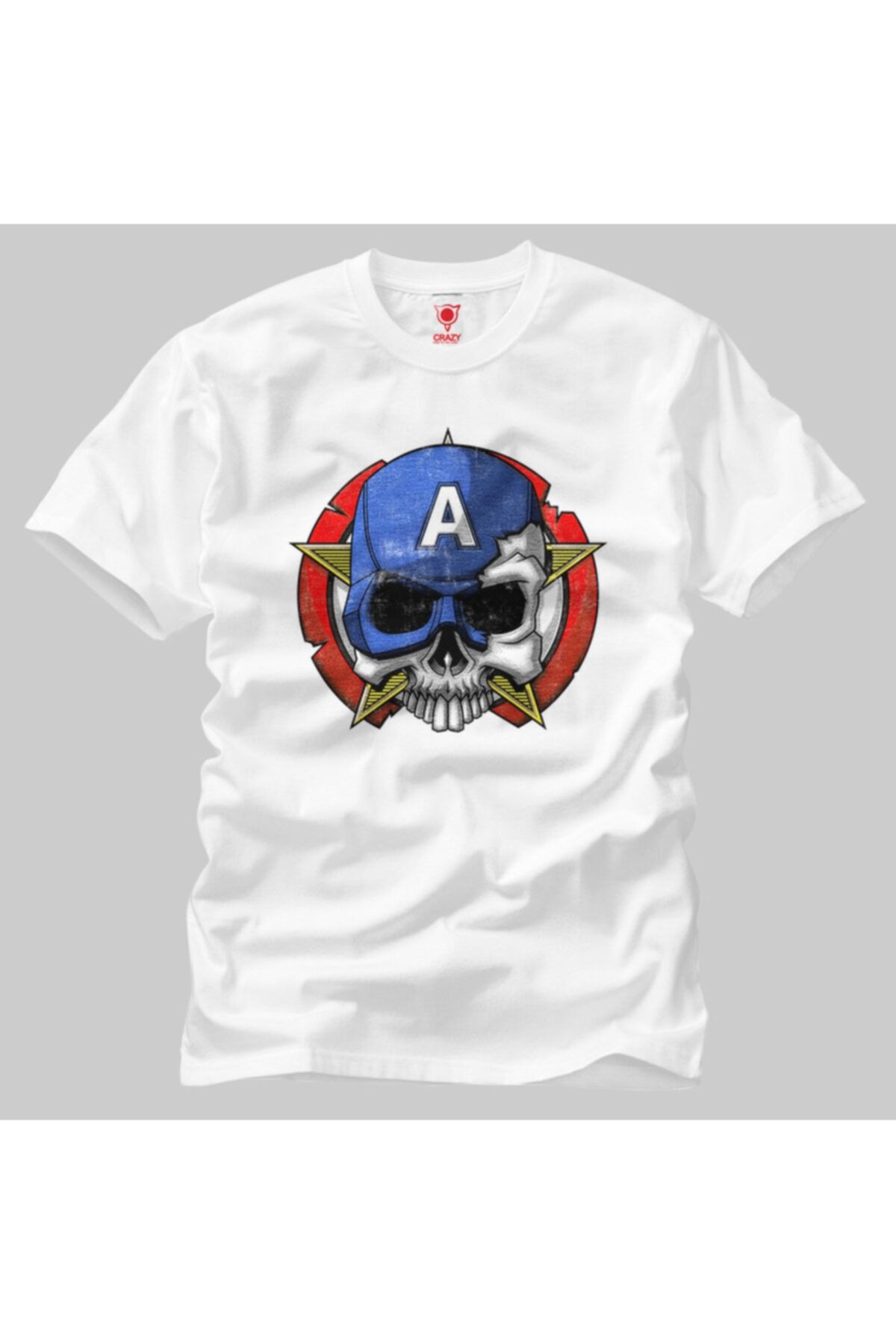 Crazy Erkek Beyaz Skull Of Captain America Tişört