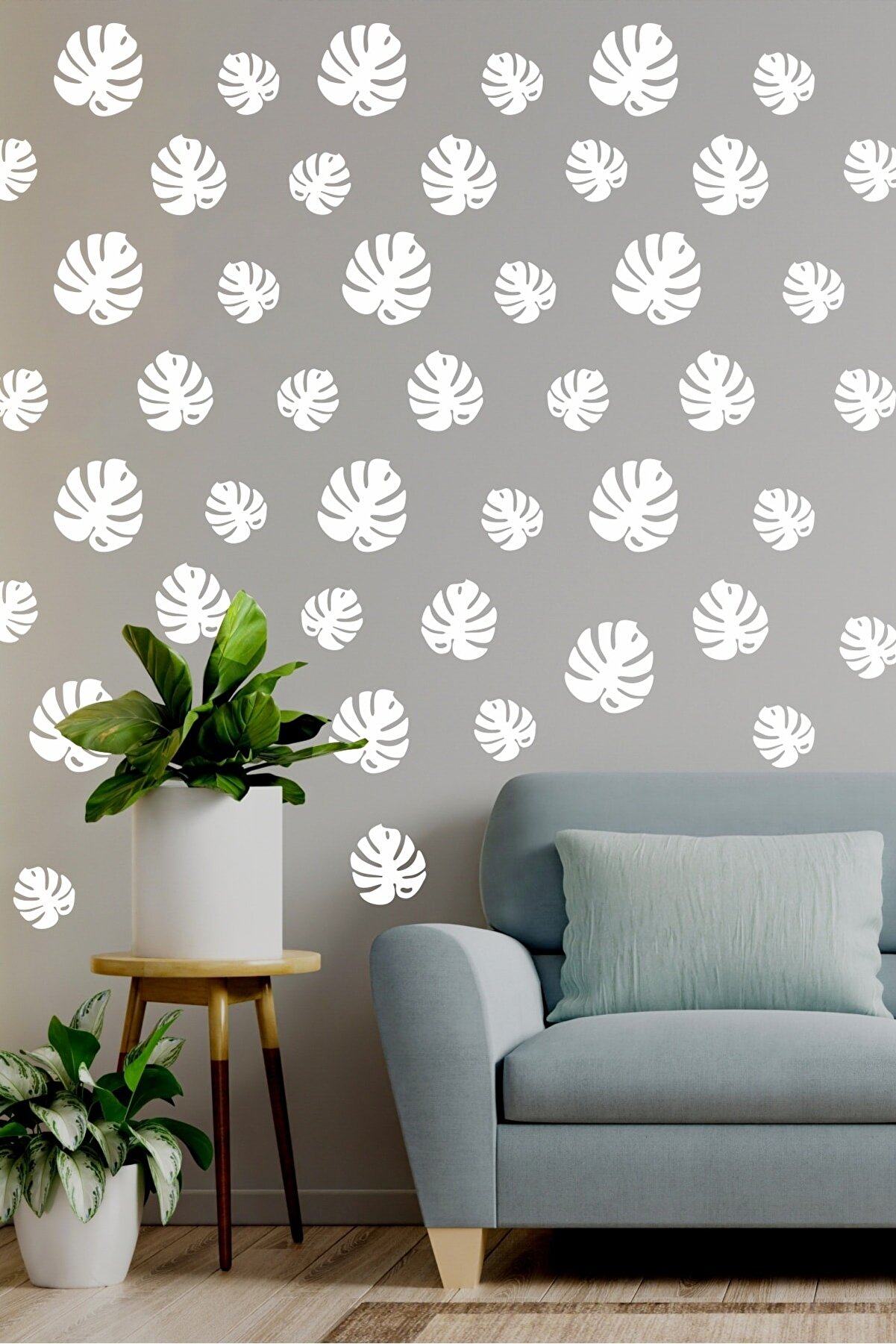 Biz Dijital Duvar Dekoru,yaprak Sticker, Tropikal Etiket, Beyaz Yaprak Çıkarma 3 Farklı Boy