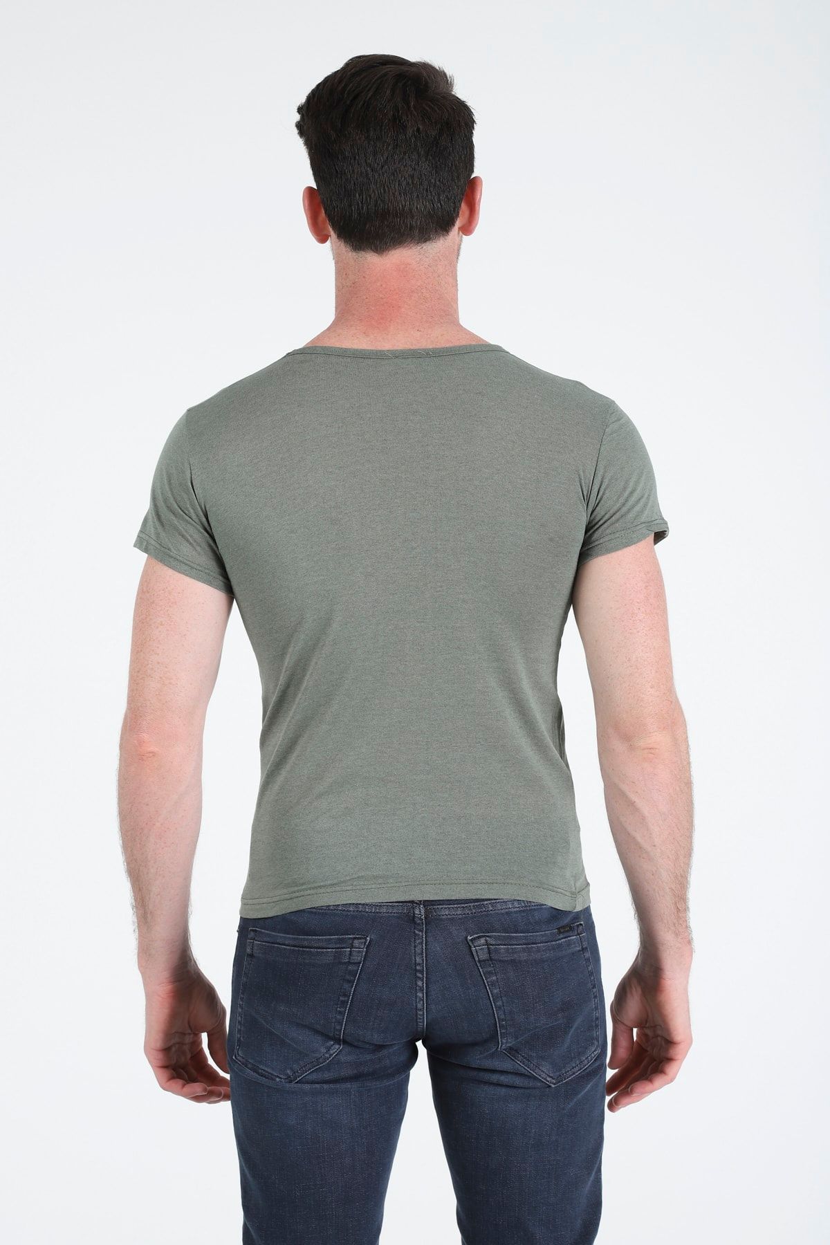 CATSPY Erkek Yeşil Basic Slim Fit Kısa Kollu T-shirt