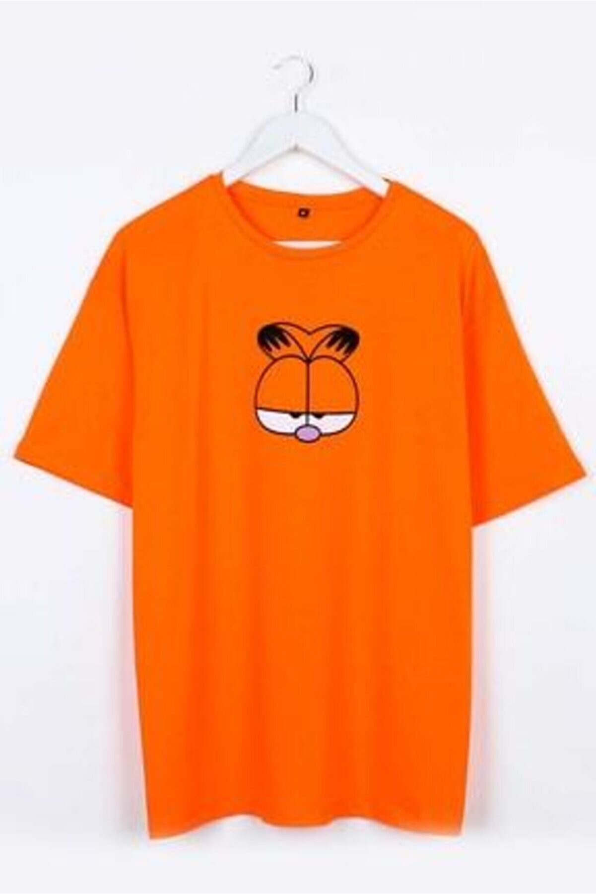 Sekizbiraltı Garfield Baskılı Turuncu Oversize Unisex Tshirt