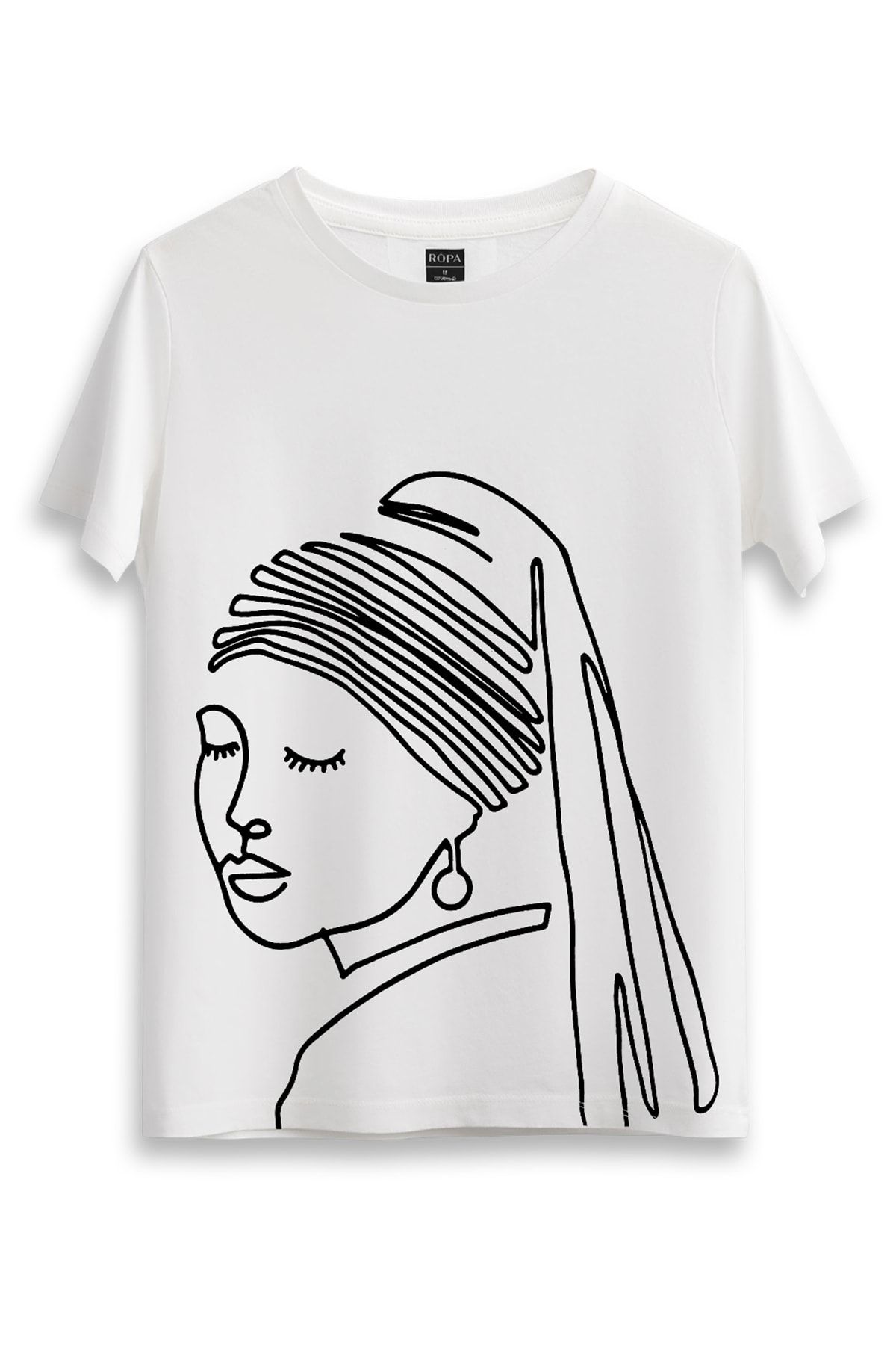 ROPA Kadın Beyaz Inci Küpeli Kız  T-Shirt