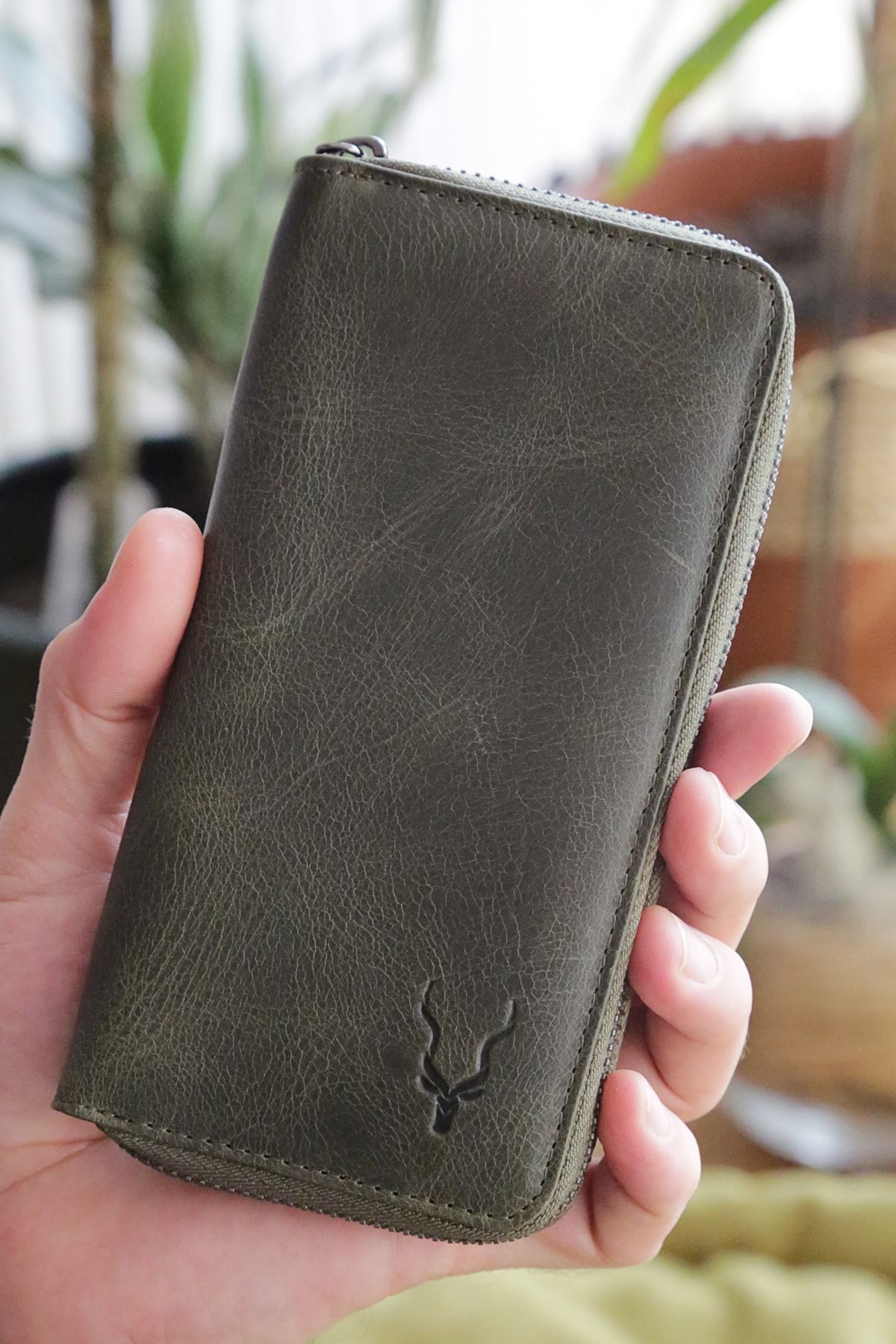 Carrera Galaxy Yeşil Crazy Hakiki Deri Kadın&erkek Telefon Cüzdanı