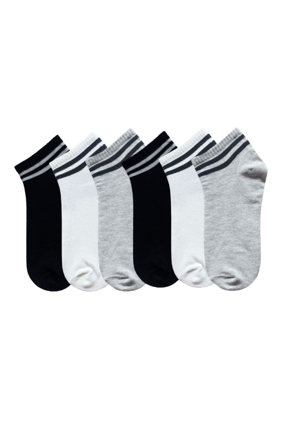 Genel Markalar 6'lı Çizgili Kolej Unisex Siyah Gri Beyaz Çorap U0011