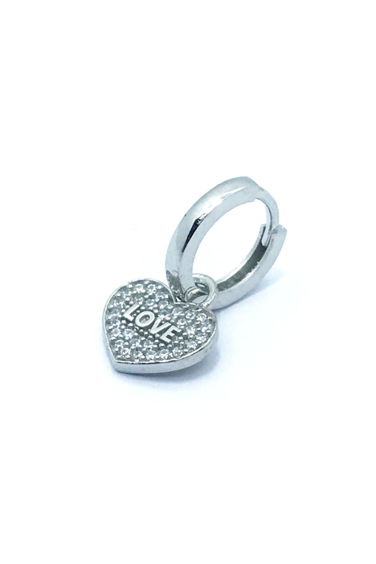 silverster collection Gümüş Love Kalp Küpe Beyaz - Tek