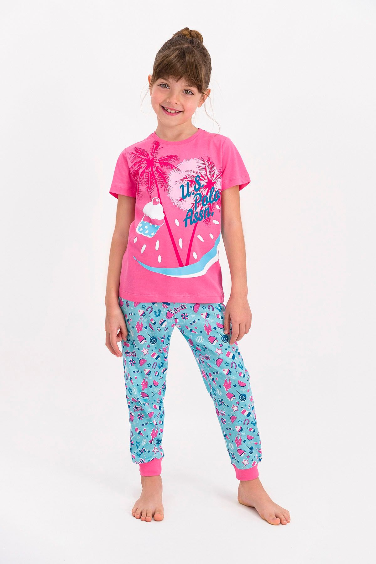 U.S. Polo Assn. Kız Çocuk Pembe Kısa Kol Pijama Takımı