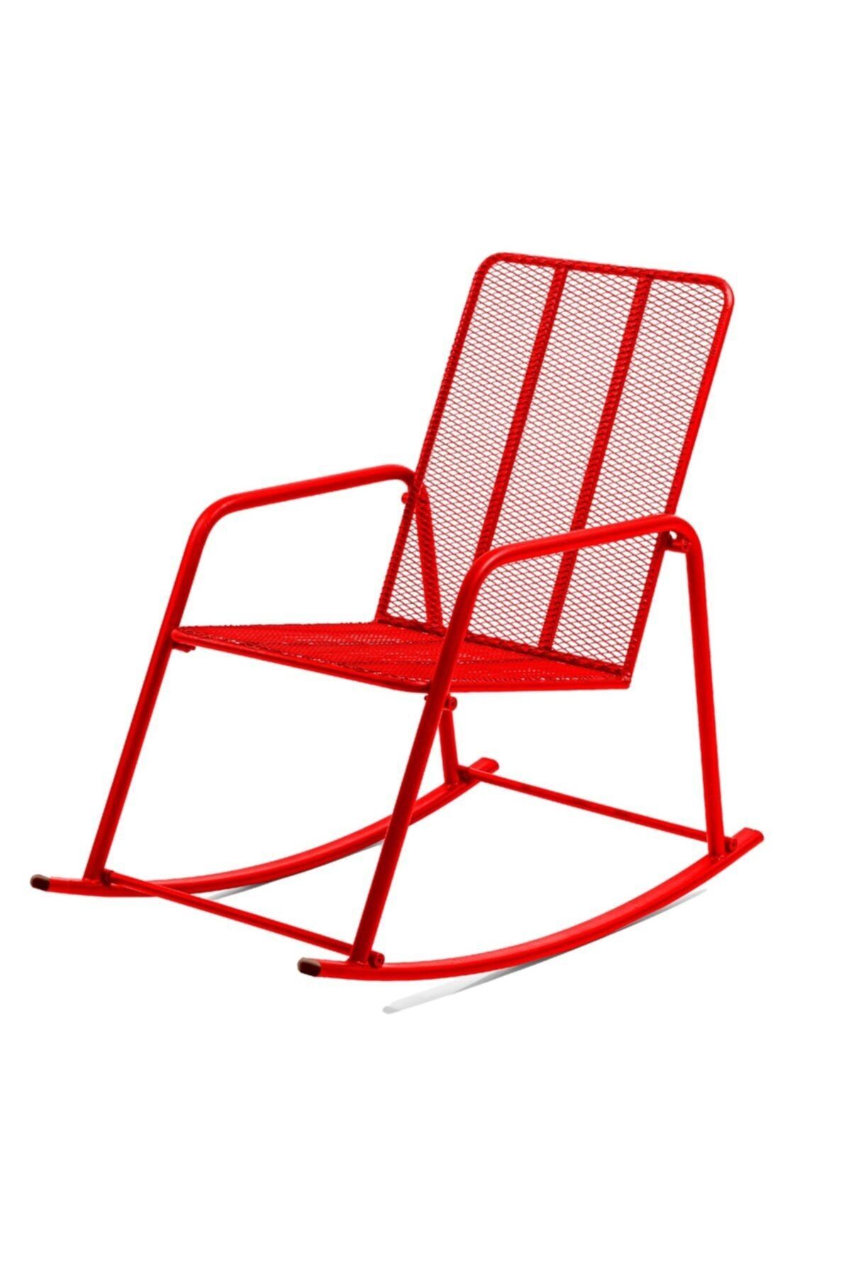 Retodesign Kırmızı Metal Sallanan Sandalye