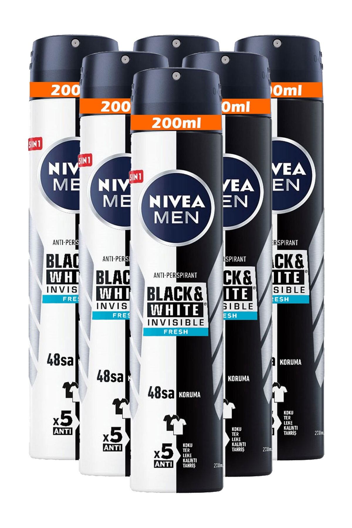 NIVEA Erkek Black & White Invisible Fresh 6x200 ml
