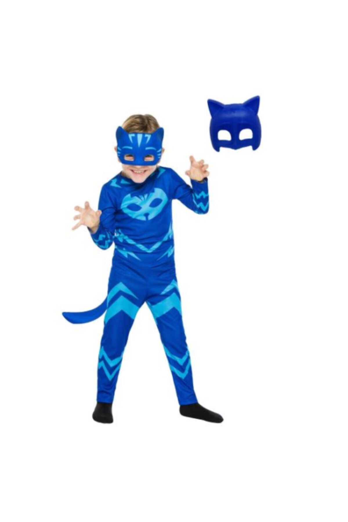 Pj Mask Pija Maskeliler Kostüm Catboy Kedi Çocuk (MAVİ) 2 Maskeli Pelerinli Kostüm