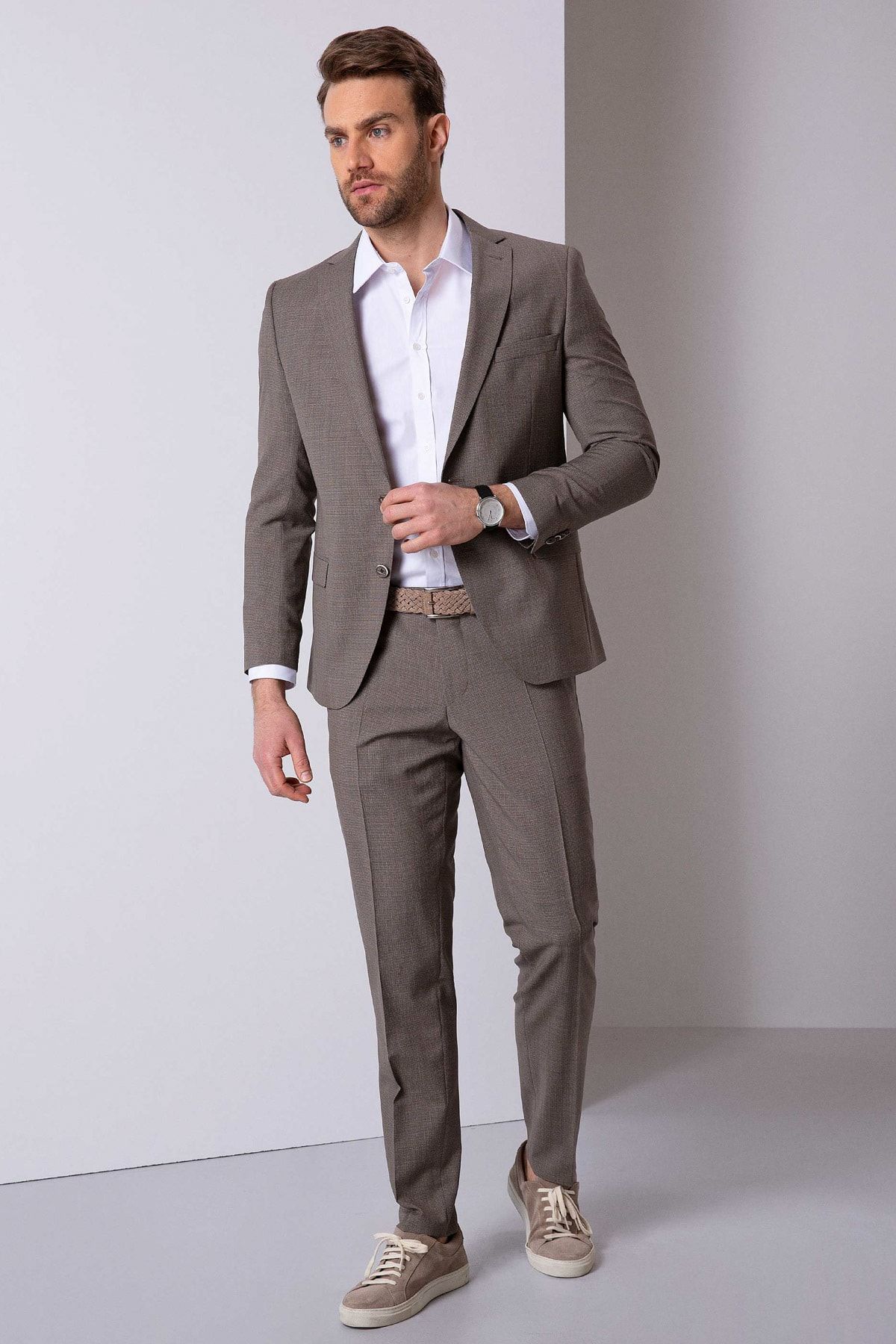 Pierre Cardin Erkek Açık Kahverengi Ekstra Slim Fit Takım Elbise