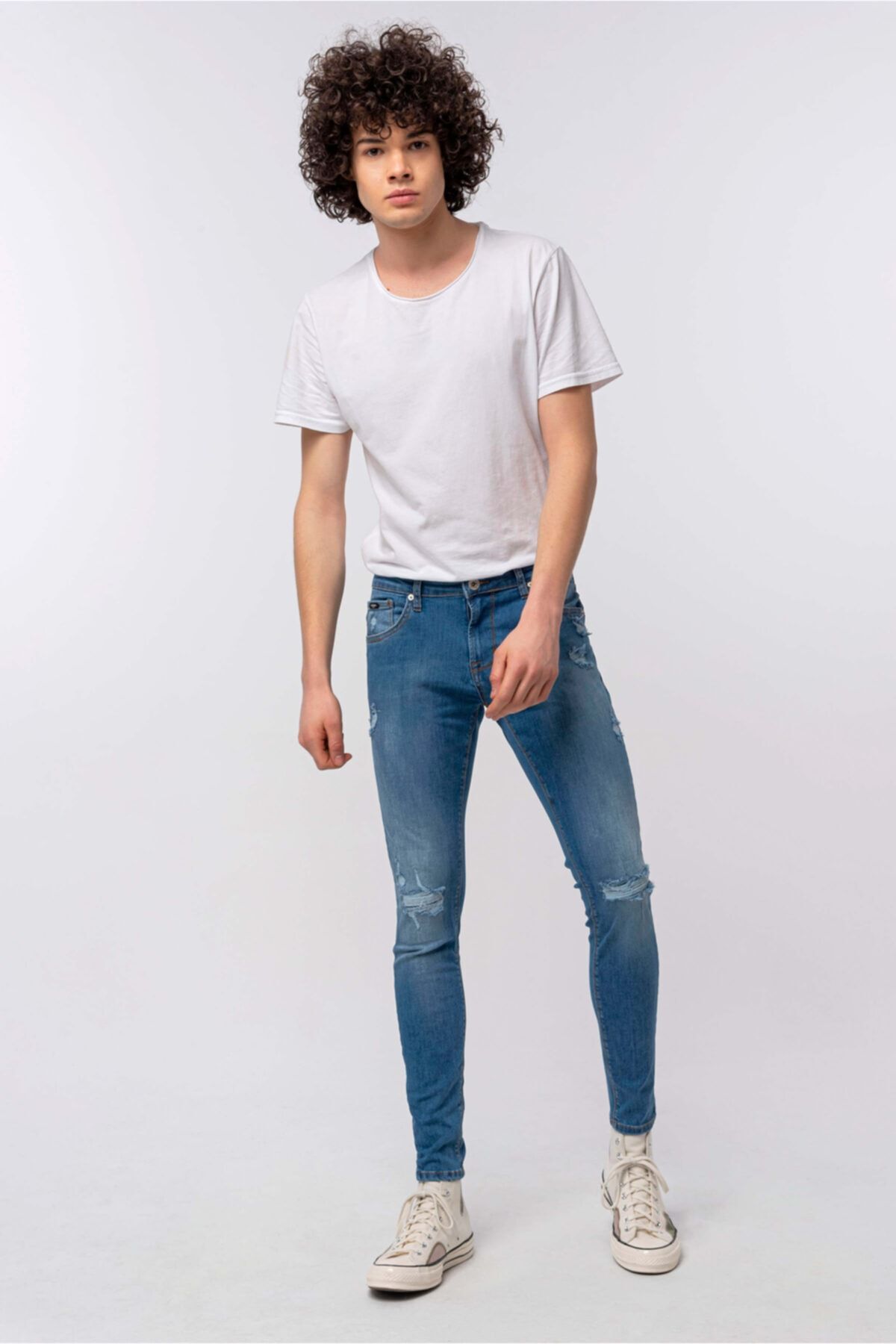 Ra Denim Erkek Buz Mavisi Skinny Fit Yırtık Ira Kot Pantolon