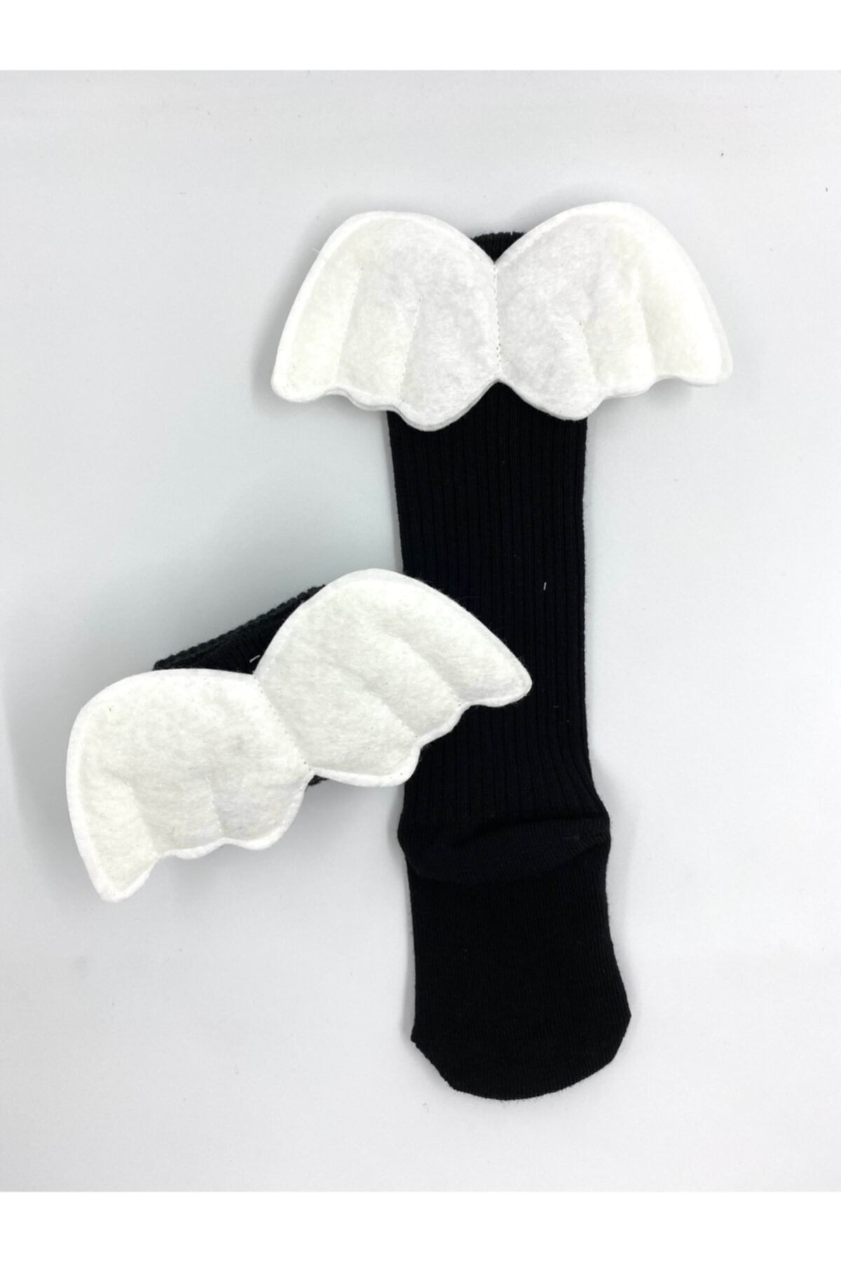 Burcu Atölye Kız Bebek Siyah Melek Kanatlı Diz Altı Çorap