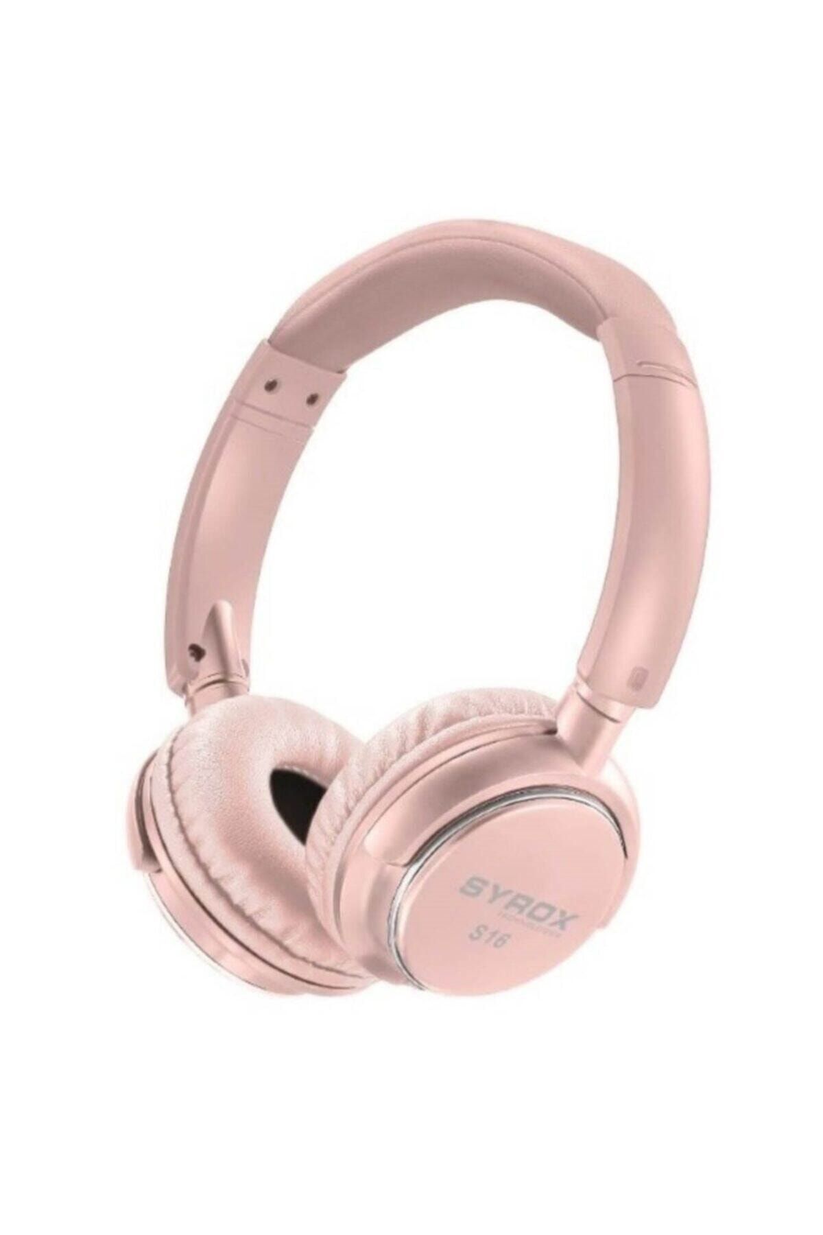 Syrox S16 Bluetooth Kulak Üstü Kablosuz Mikrofonlu Kulaklık-pembe
