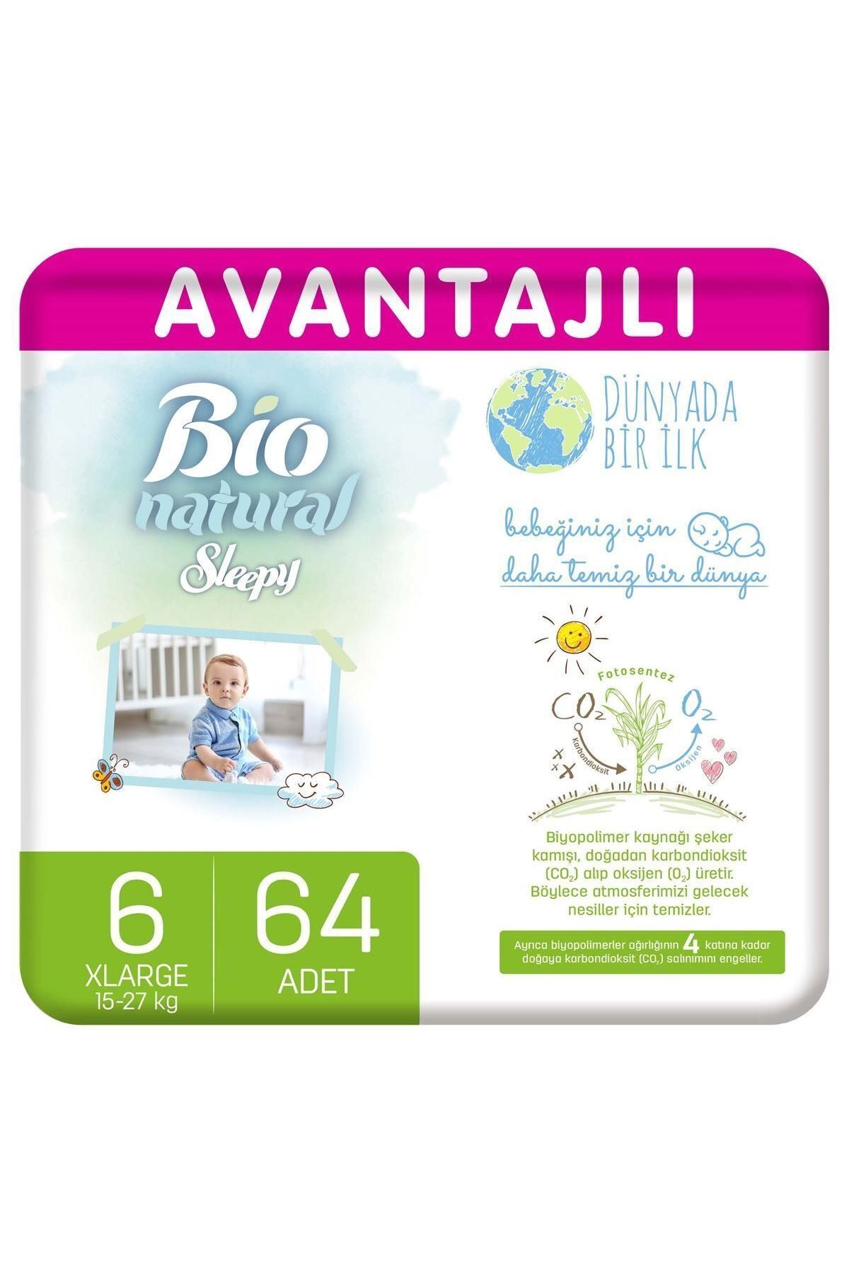 Sleepy Bio Natural Avantajlı Bebek Bezi 6 Numara Xlarge 64 Adet