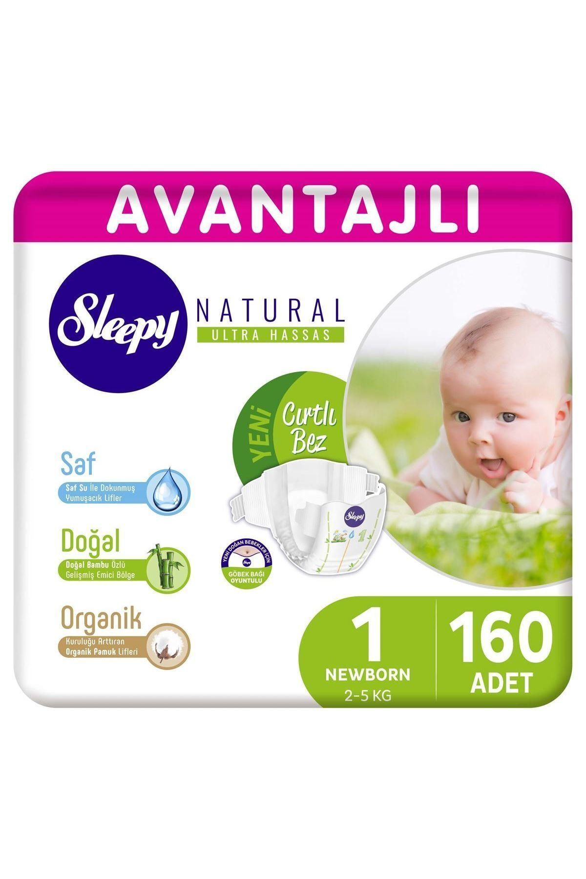 Sleepy Natural Avantajlı Bebek Bezi 1 Numara Yenidoğan 160 Adet